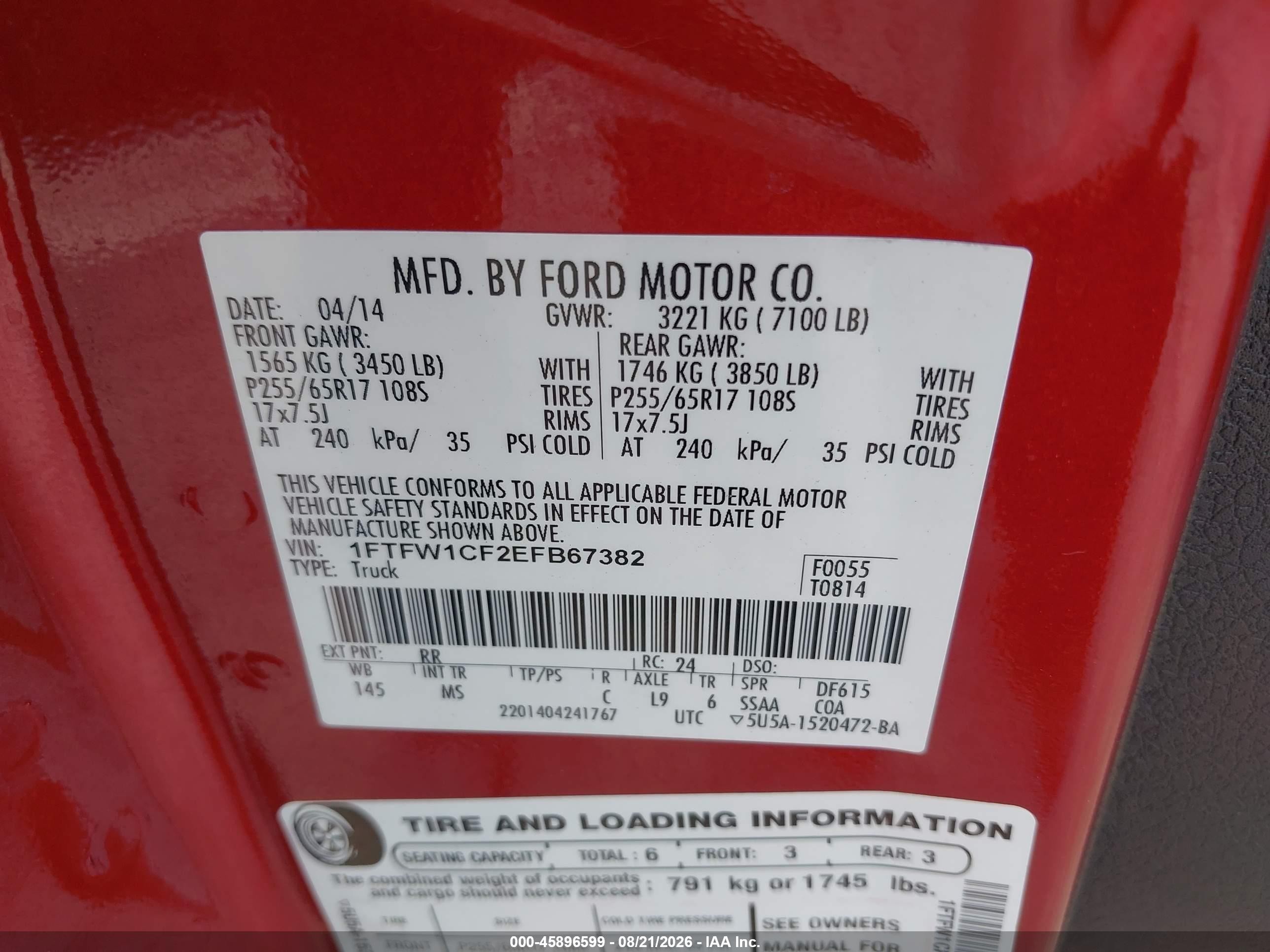 2014 Ford F-150 Xlt Red vin: 1FTFW1CF2EFB67382