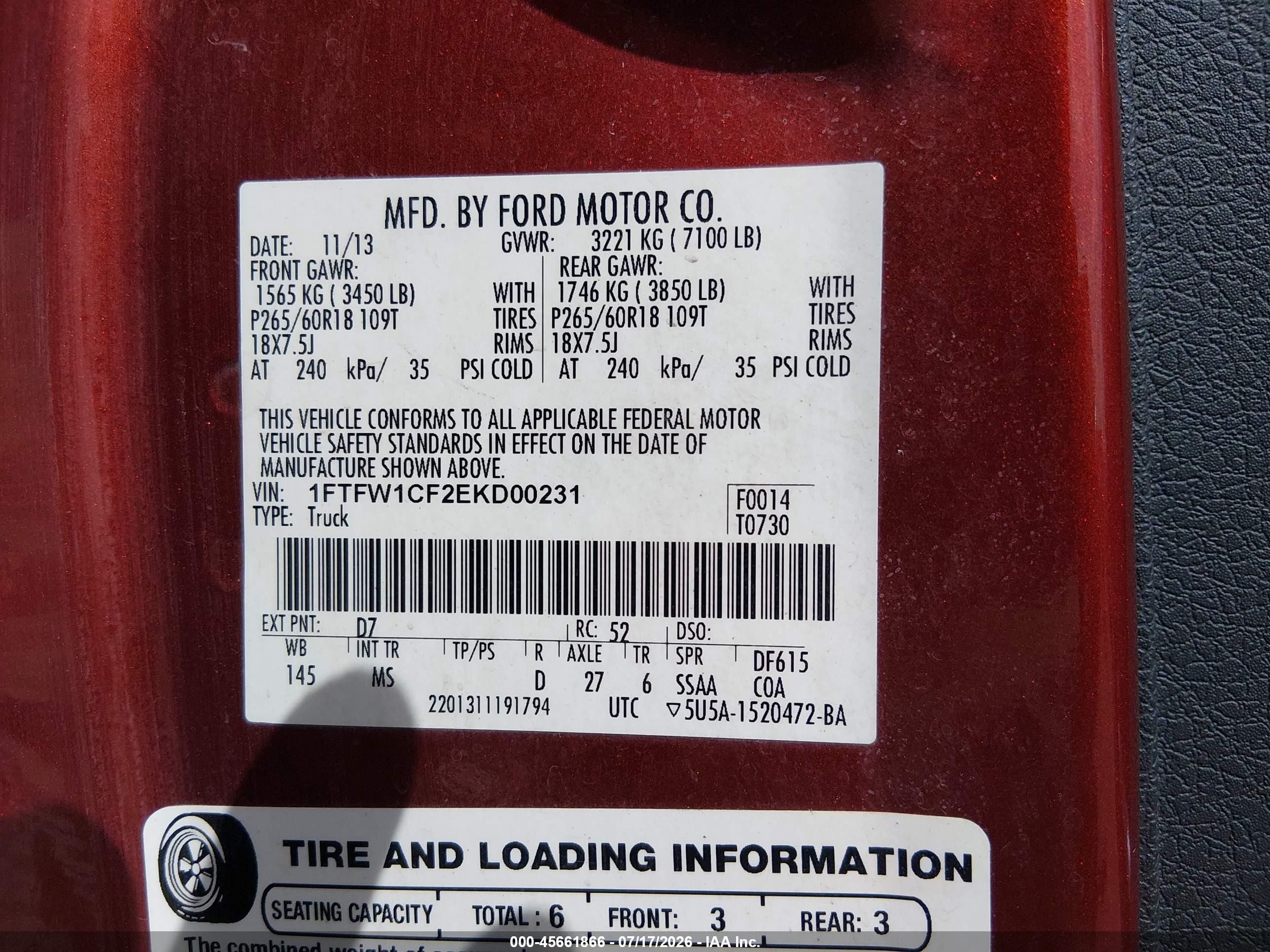2014 Ford F-150 Xlt Orange vin: 1FTFW1CF2EKD00231