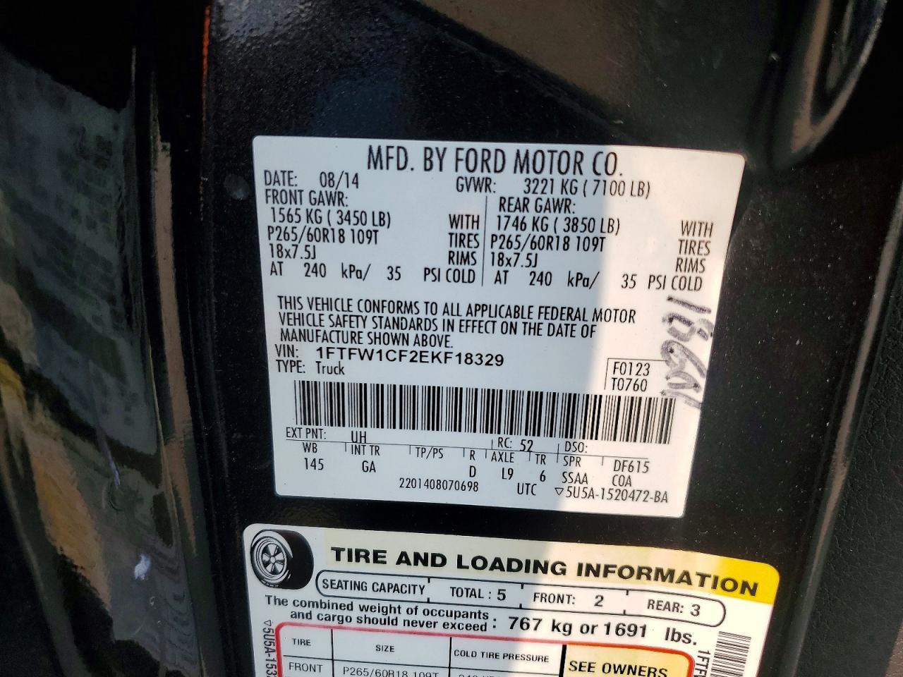 2014 Ford F150 Supercrew Black vin: 1FTFW1CF2EKF18329