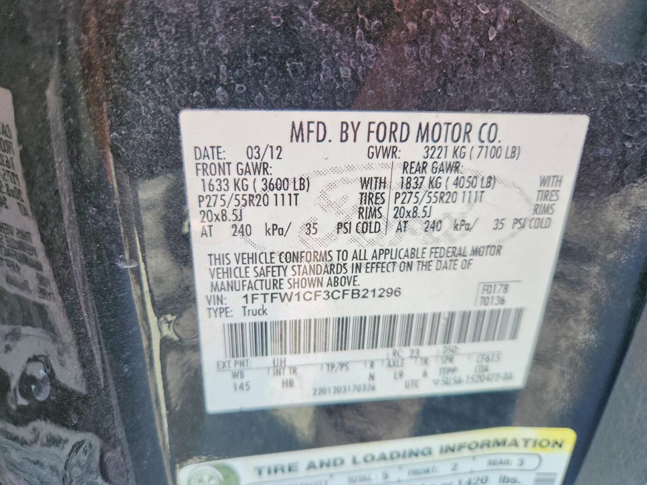 2012 Ford F150 Supercrew Черный vin: 1FTFW1CF3CFB21296