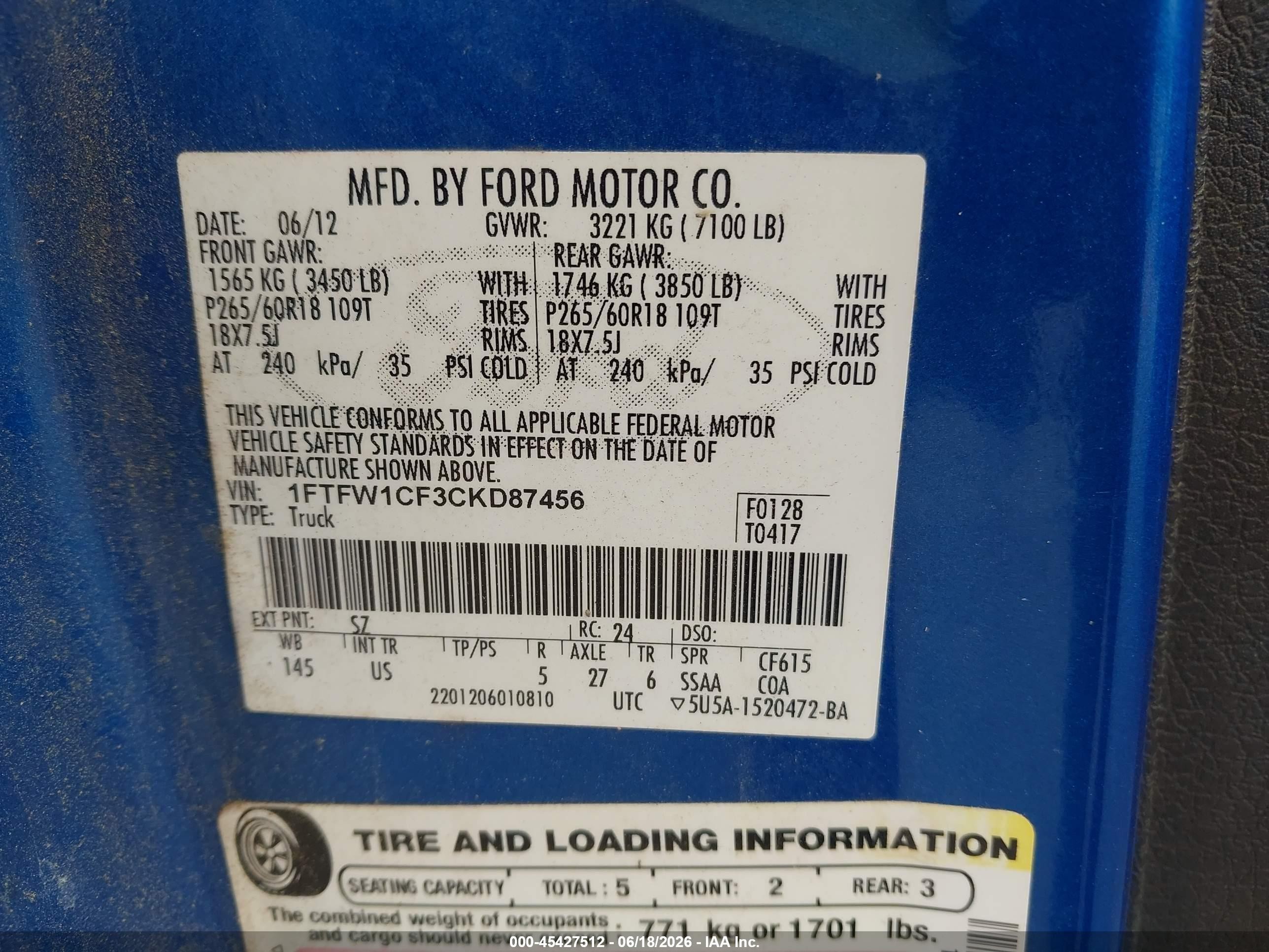 2012 Ford F-150 Xlt Синий vin: 1FTFW1CF3CKD87456