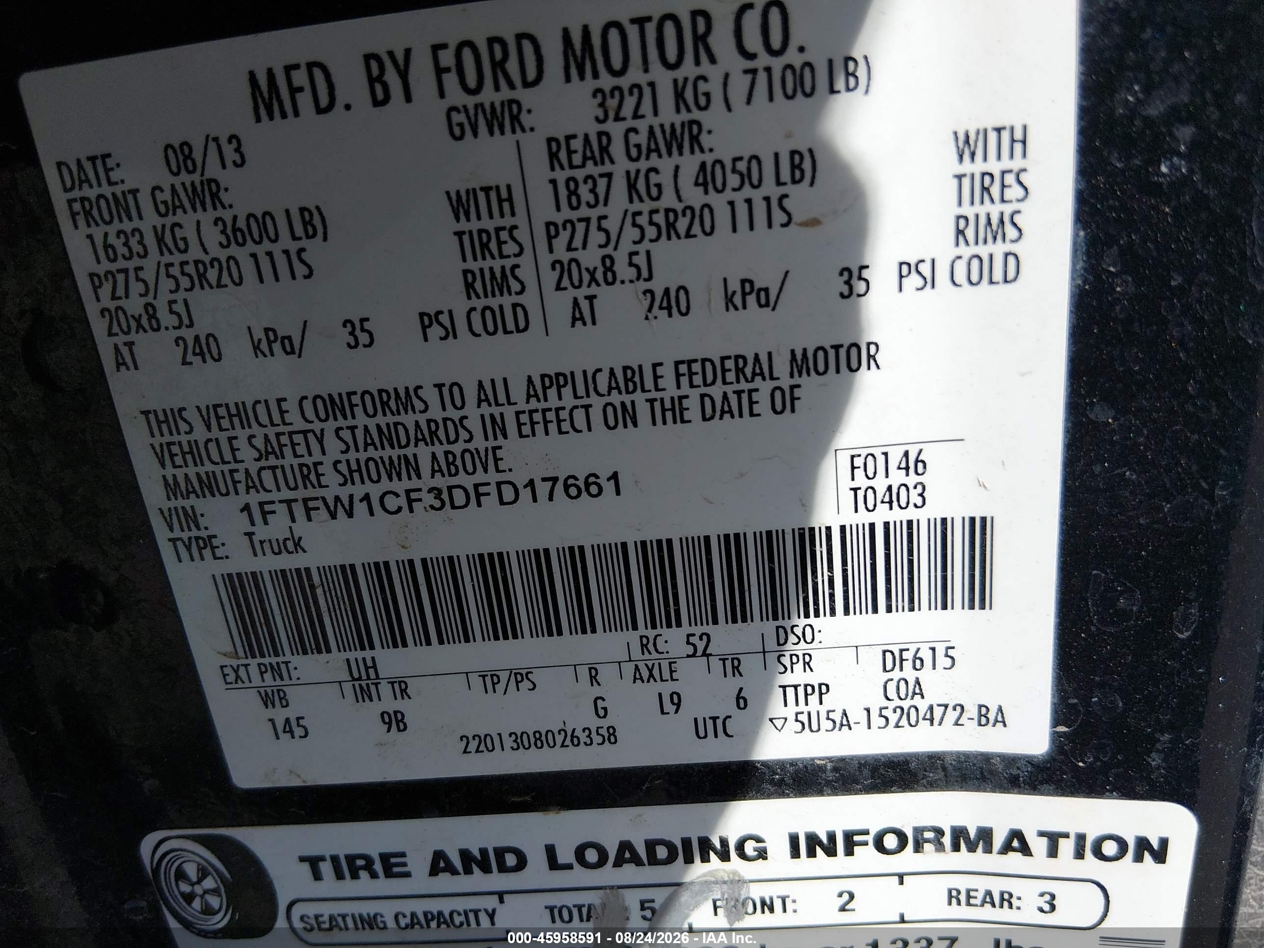 2013 Ford F-150 Platinum Черный vin: 1FTFW1CF3DFD17661