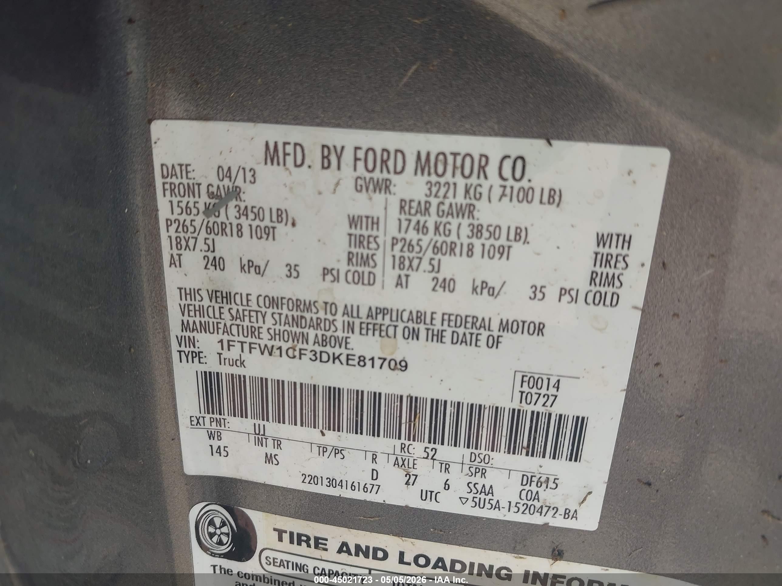 2013 Ford F-150 Xlt Gray vin: 1FTFW1CF3DKE81709