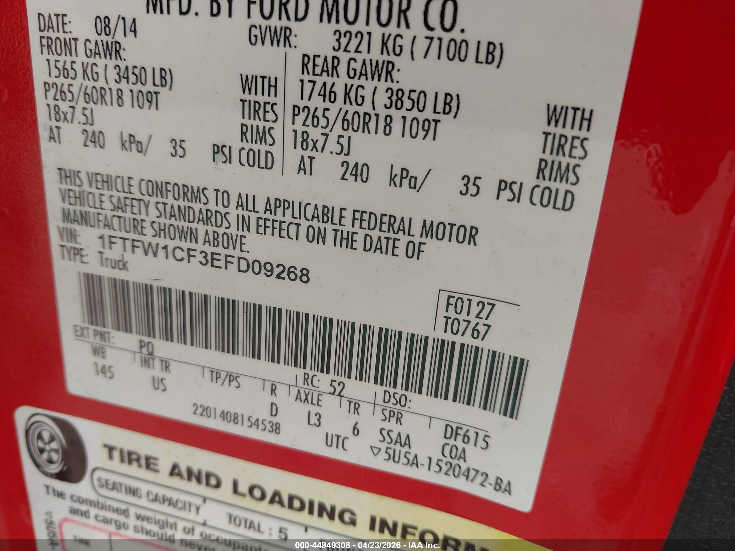 2014 Ford F-150 Xlt Red vin: 1FTFW1CF3EFD09268