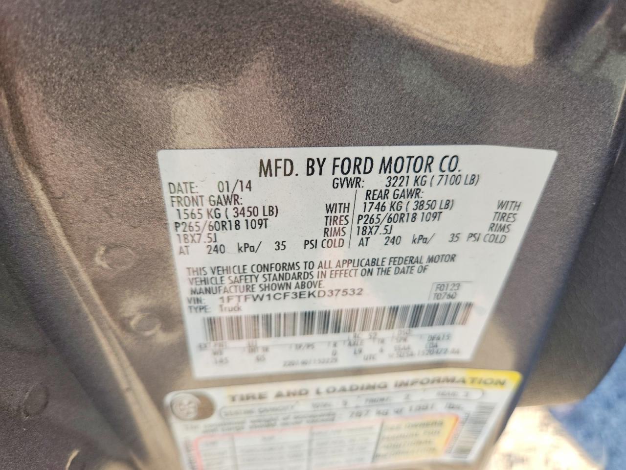 2014 Ford F150 Supercrew Gray vin: 1FTFW1CF3EKD37532