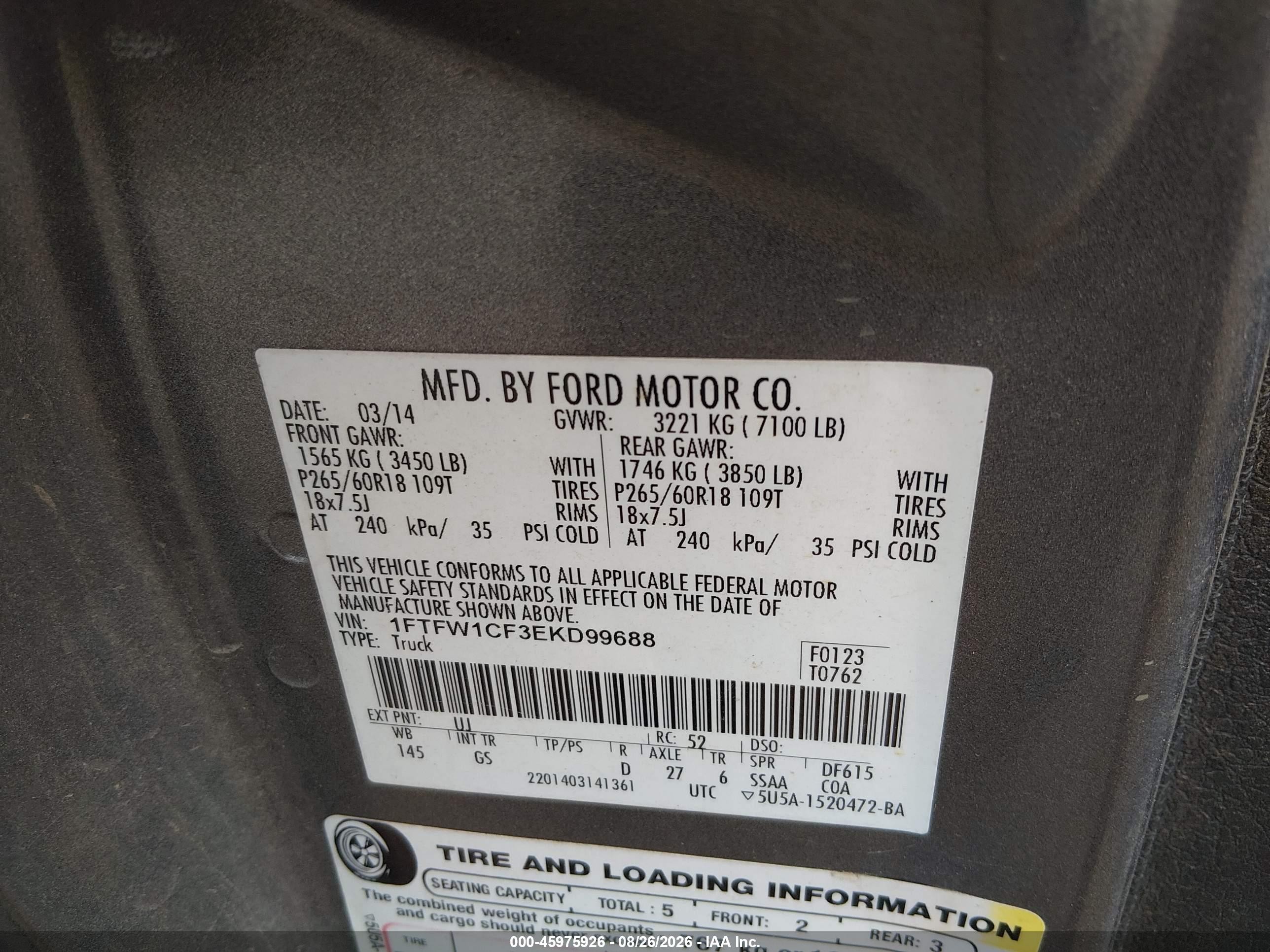 2014 Ford F-150 Xlt Белый vin: 1FTFW1CF3EKD99688