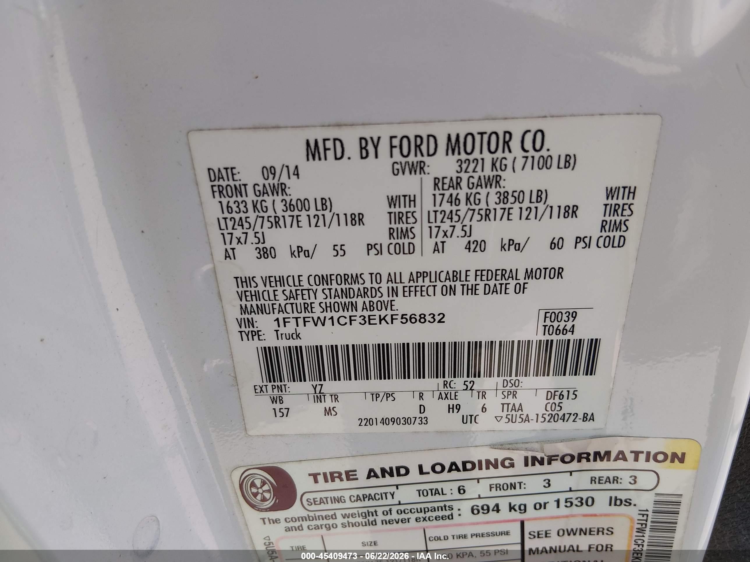2014 Ford F-150 Xlt White vin: 1FTFW1CF3EKF56832