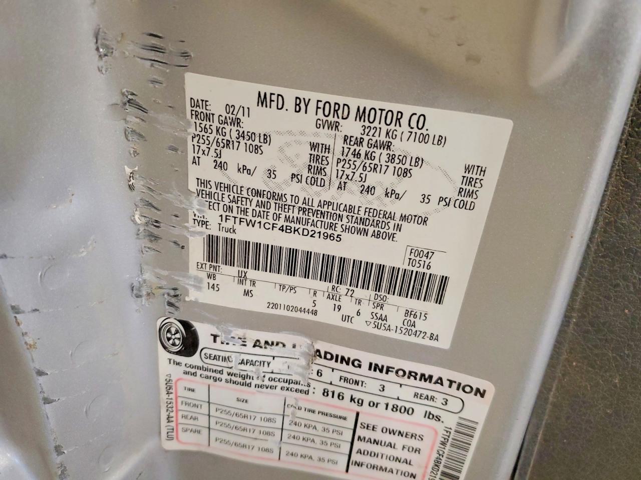 2011 Ford F150 Supercrew Silver vin: 1FTFW1CF4BKD21965