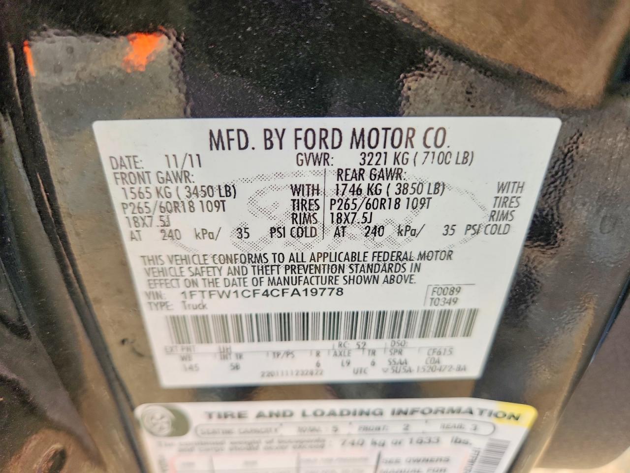 2012 Ford F150 Supercrew Black vin: 1FTFW1CF4CFA19778