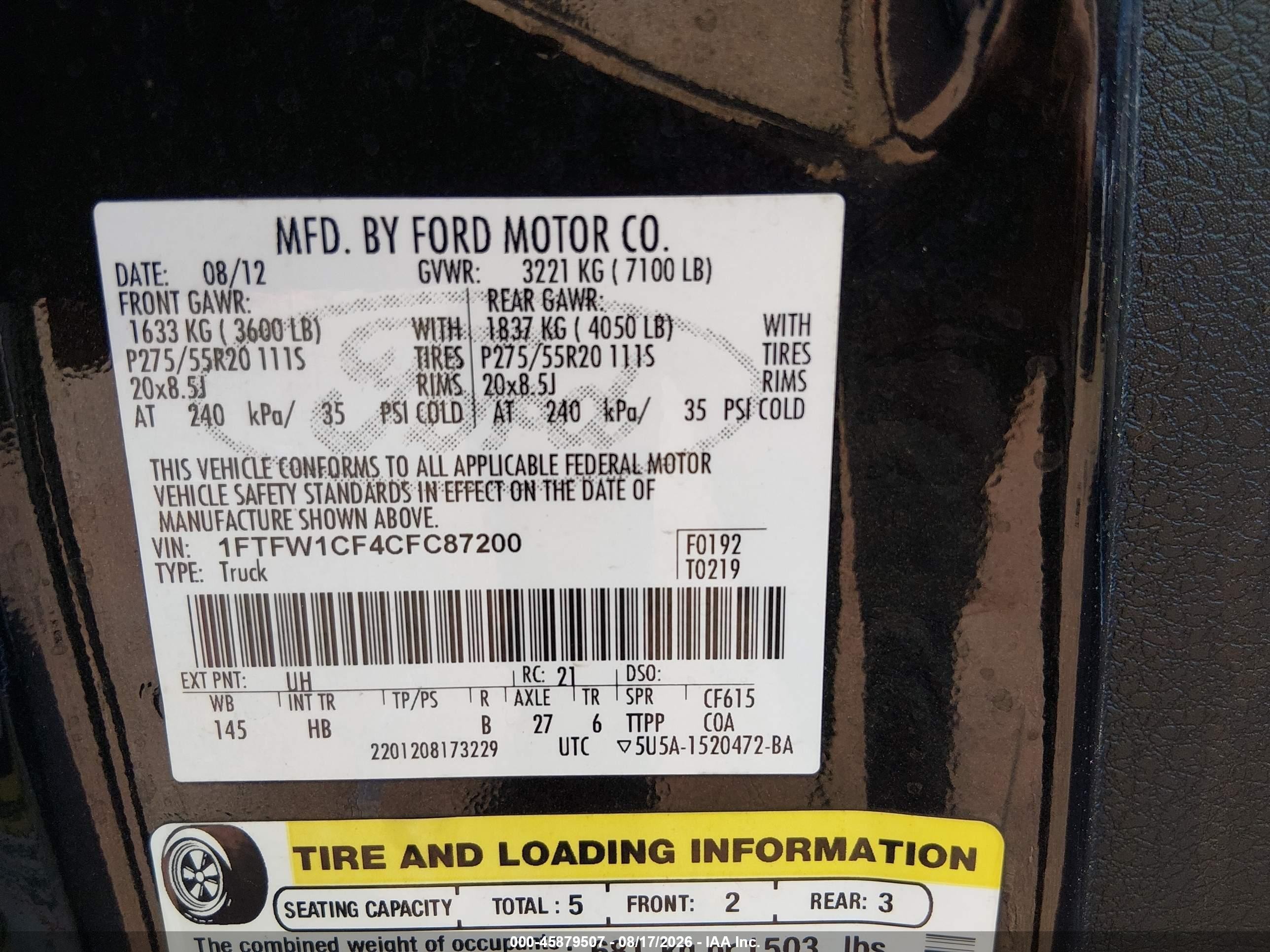 2012 Ford F-150 Lariat Gray vin: 1FTFW1CF4CFC87200