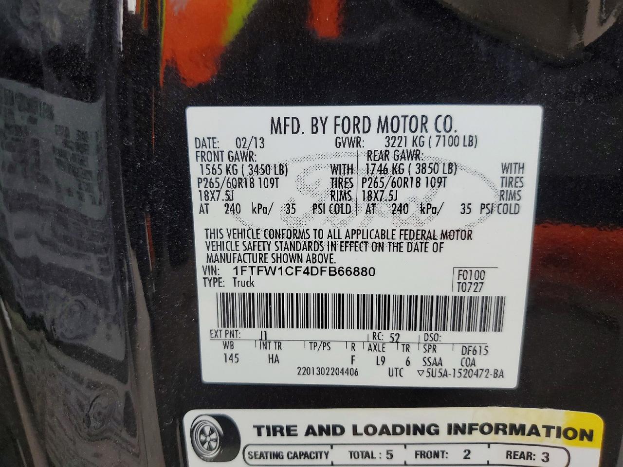 2013 Ford F150 Supercrew Black vin: 1FTFW1CF4DFB66880