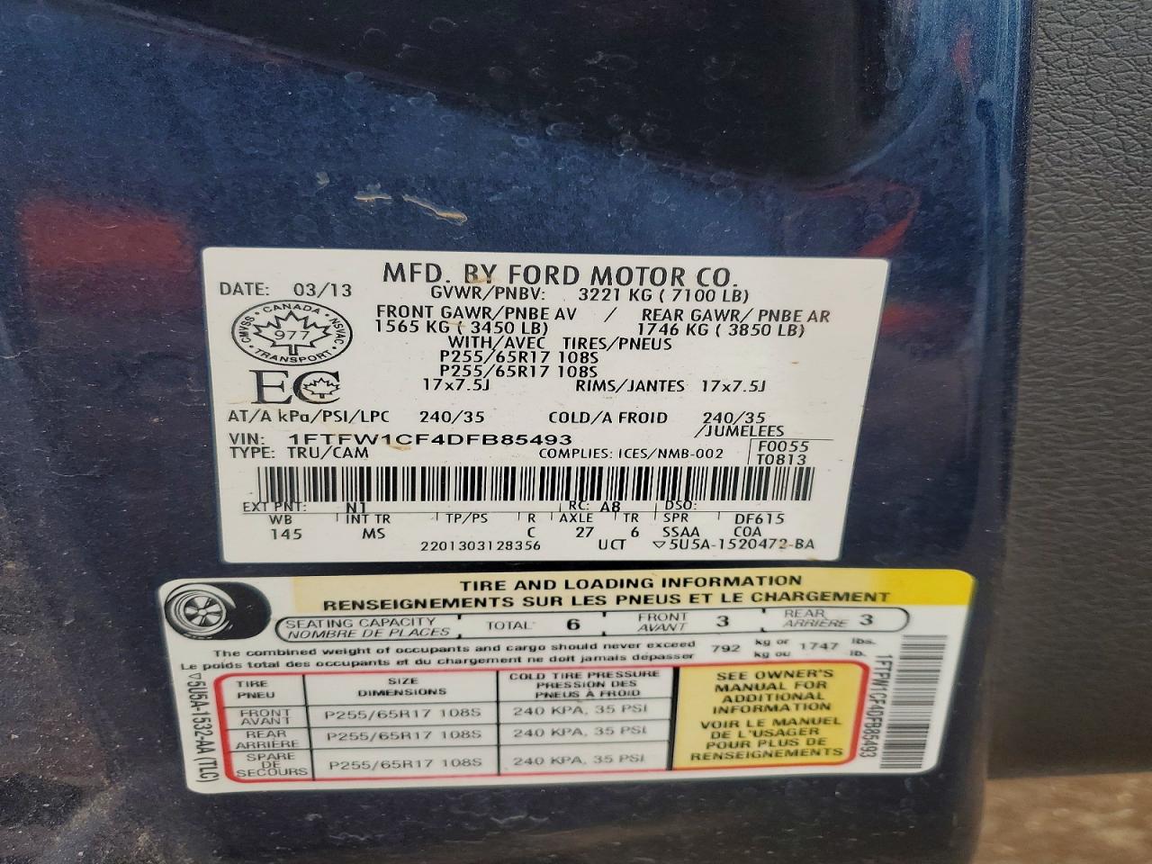 2013 Ford F150 Supercrew Blue vin: 1FTFW1CF4DFB85493