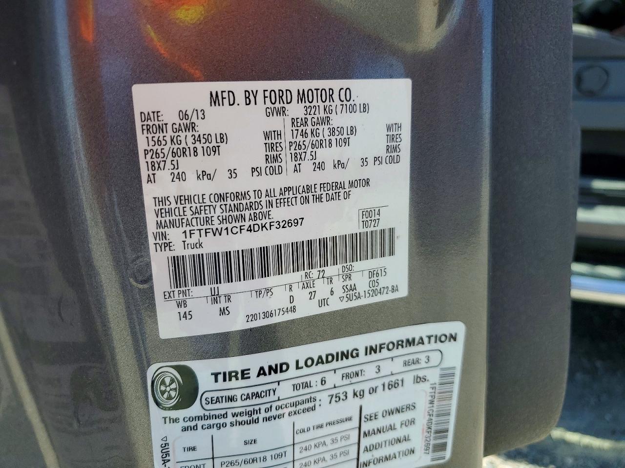 2013 Ford F150 Supercrew Charcoal vin: 1FTFW1CF4DKF32697