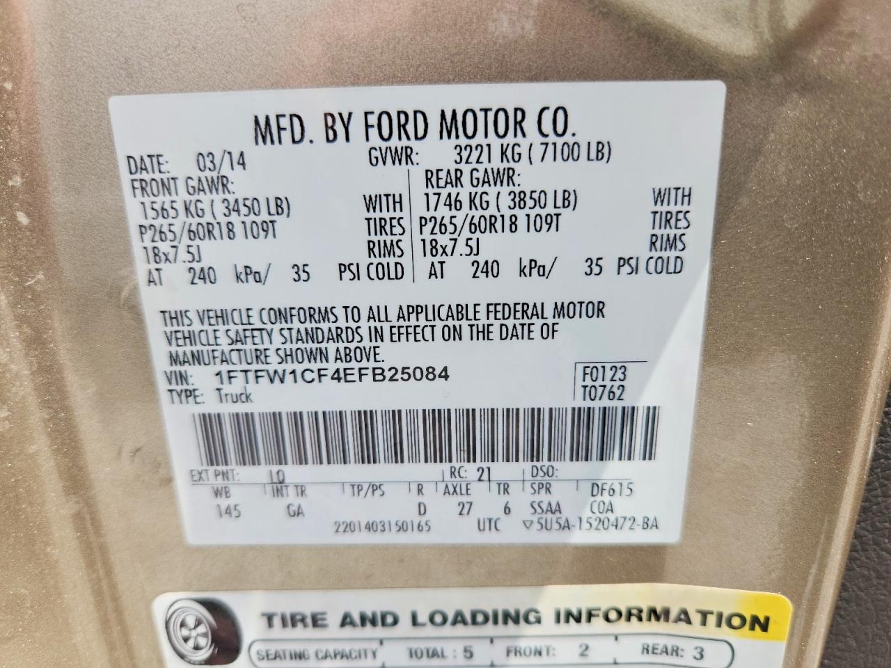 2014 Ford F150 Supercrew Gold vin: 1FTFW1CF4EFB25084