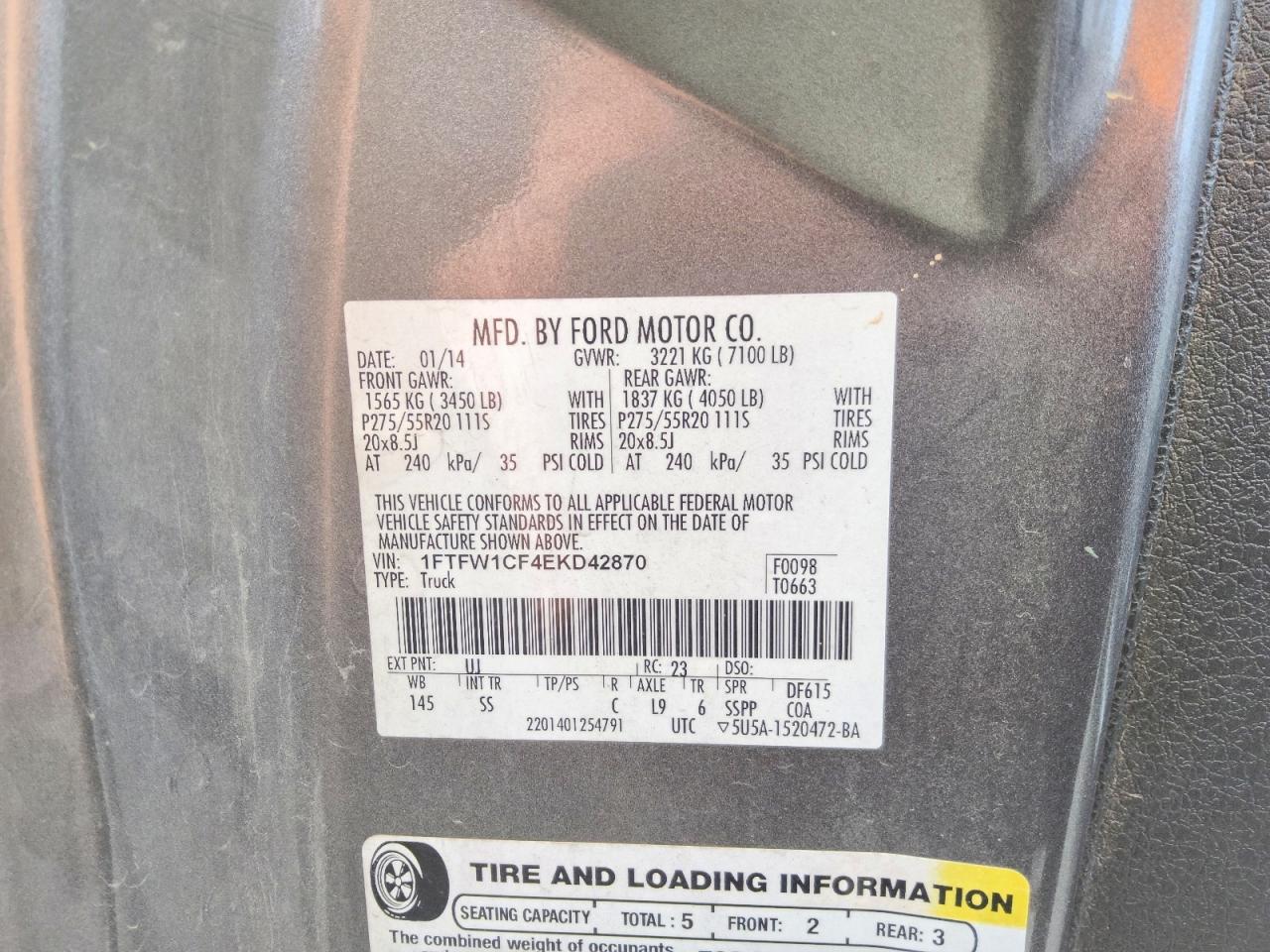 2014 Ford F150 Supercrew Gray vin: 1FTFW1CF4EKD42870