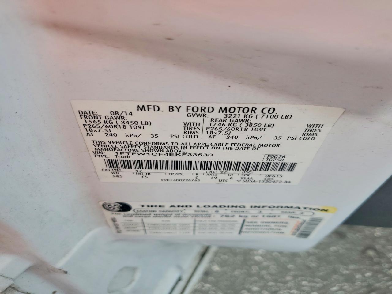 2014 Ford F150 Supercrew White vin: 1FTFW1CF4EKF33530