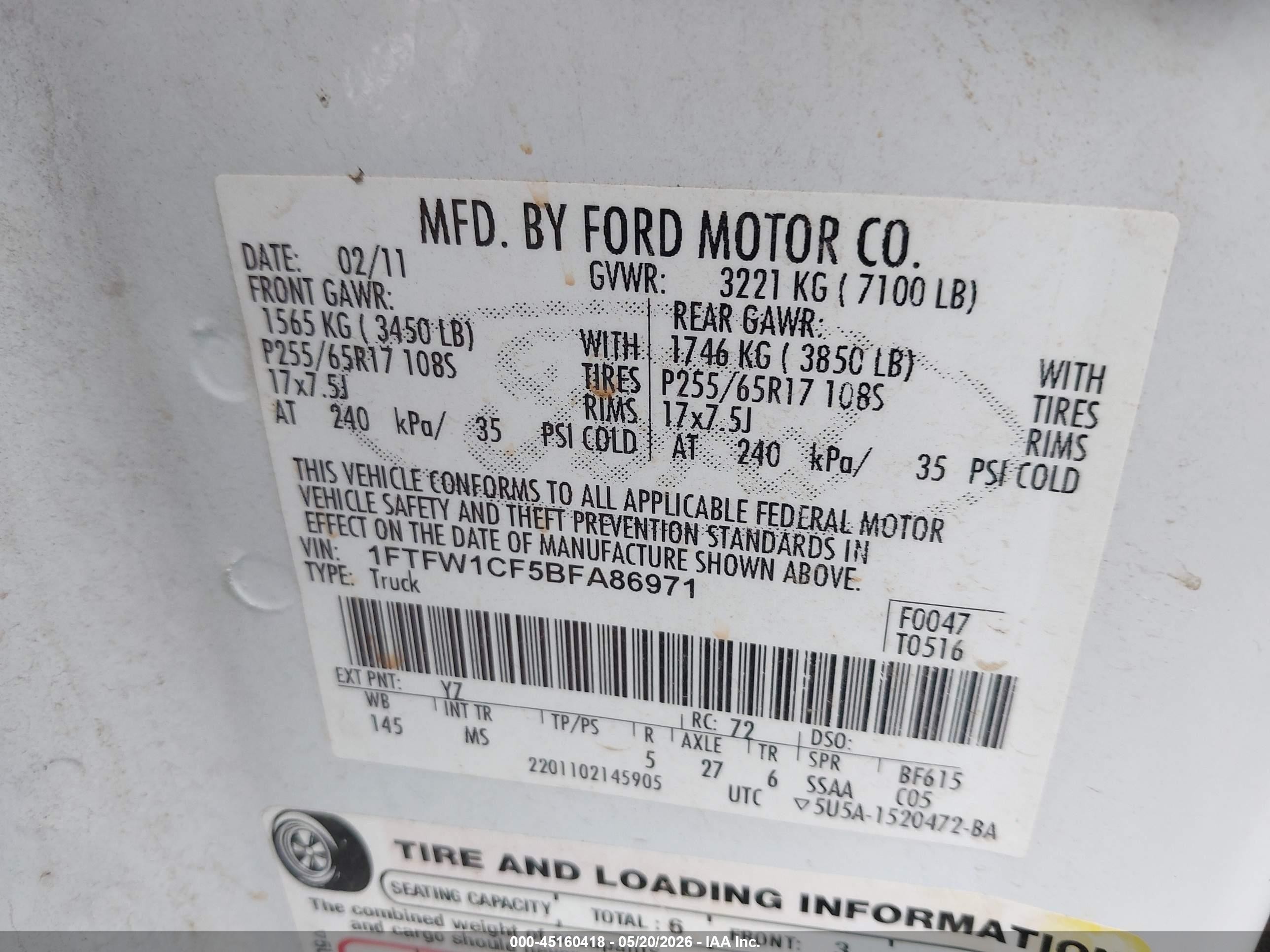 2011 Ford F-150 Xlt Белый vin: 1FTFW1CF5BFA86971