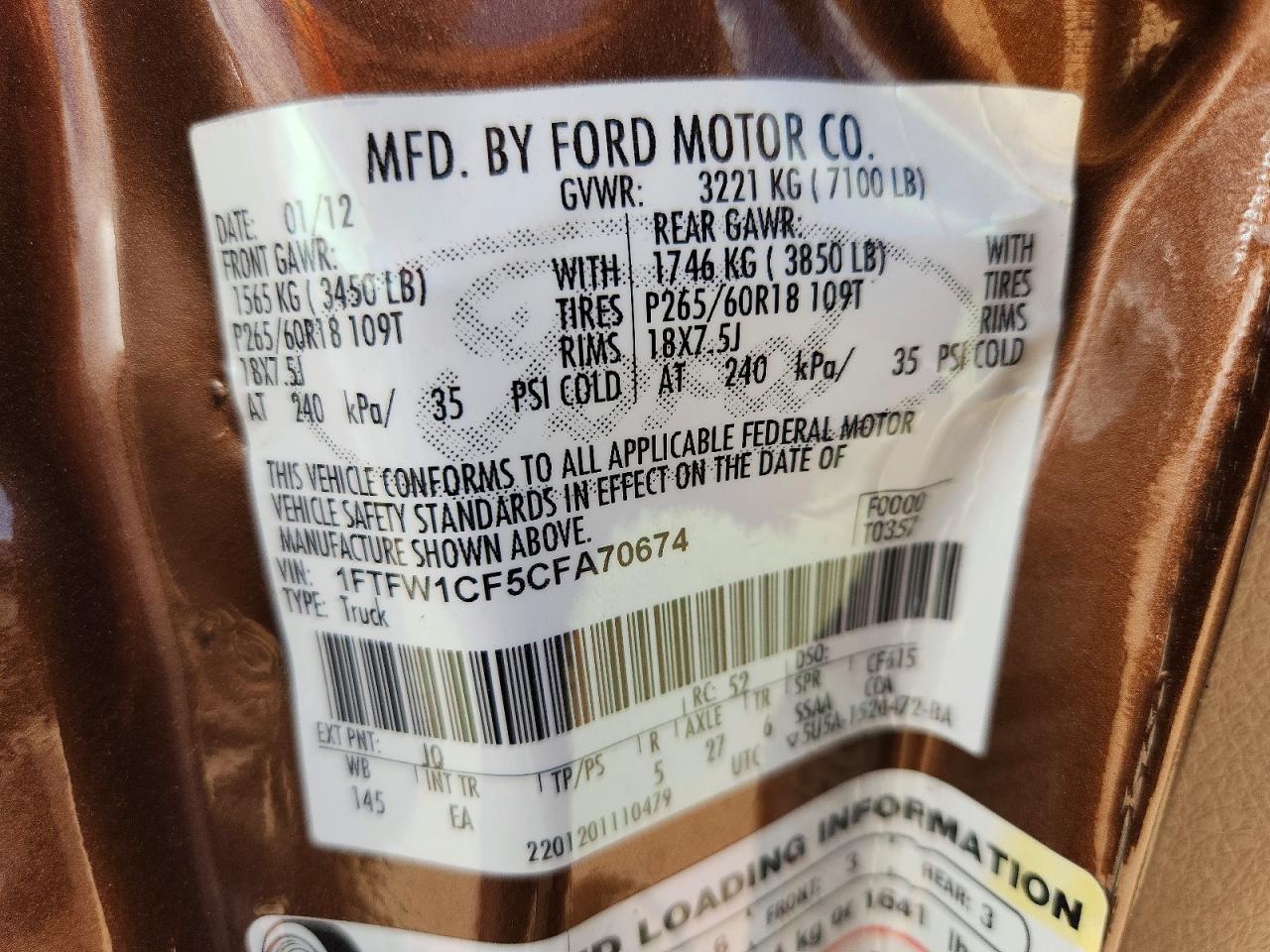 2012 Ford F150 Supercrew Brown vin: 1FTFW1CF5CFA70674