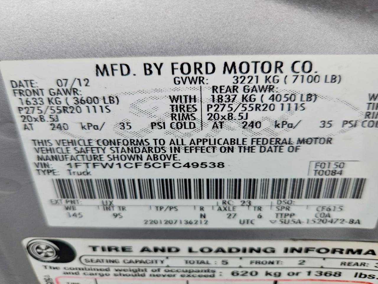 2012 Ford F150 Supercrew Silver vin: 1FTFW1CF5CFC49538
