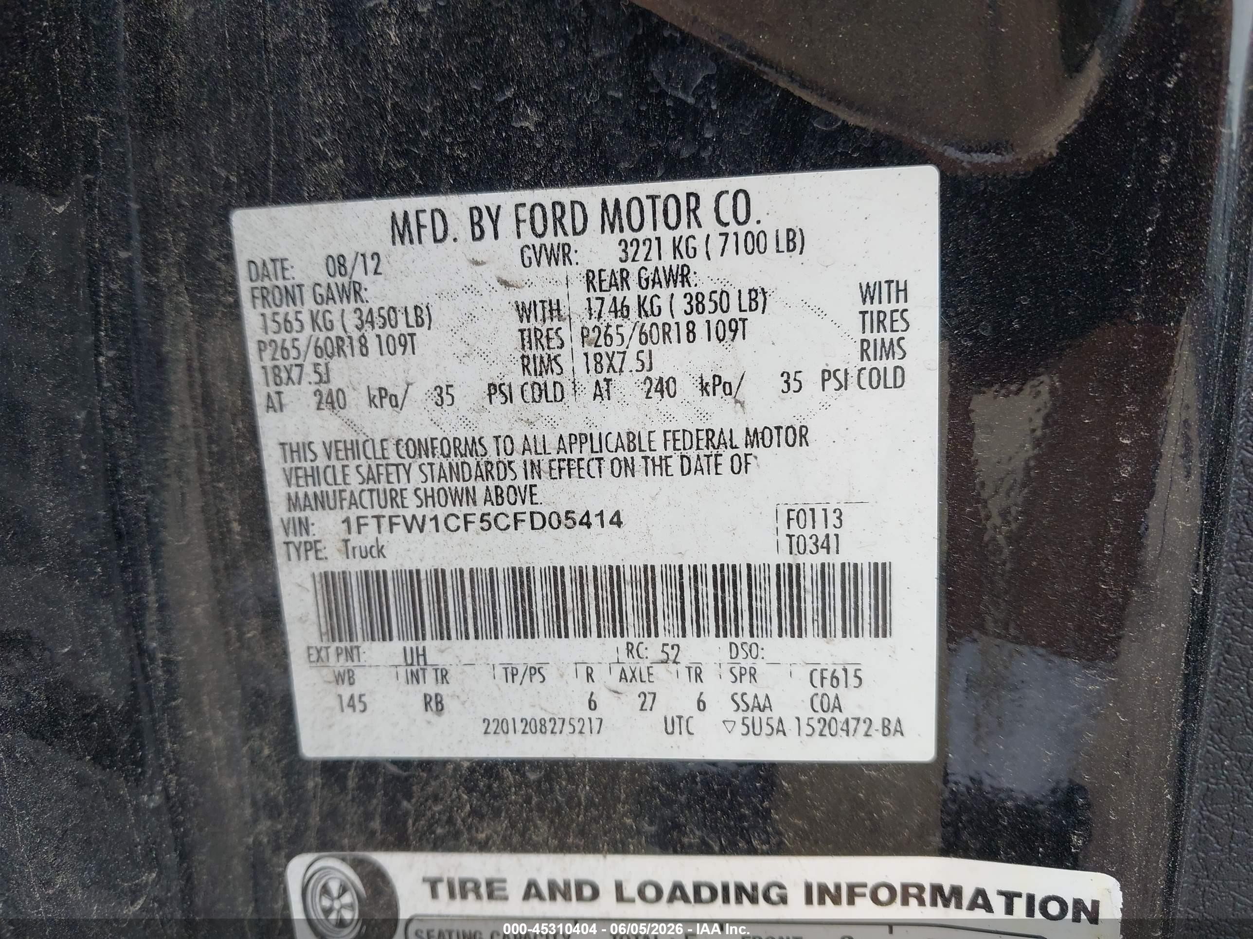 2012 Ford F-150 Fx2 Black vin: 1FTFW1CF5CFD05414