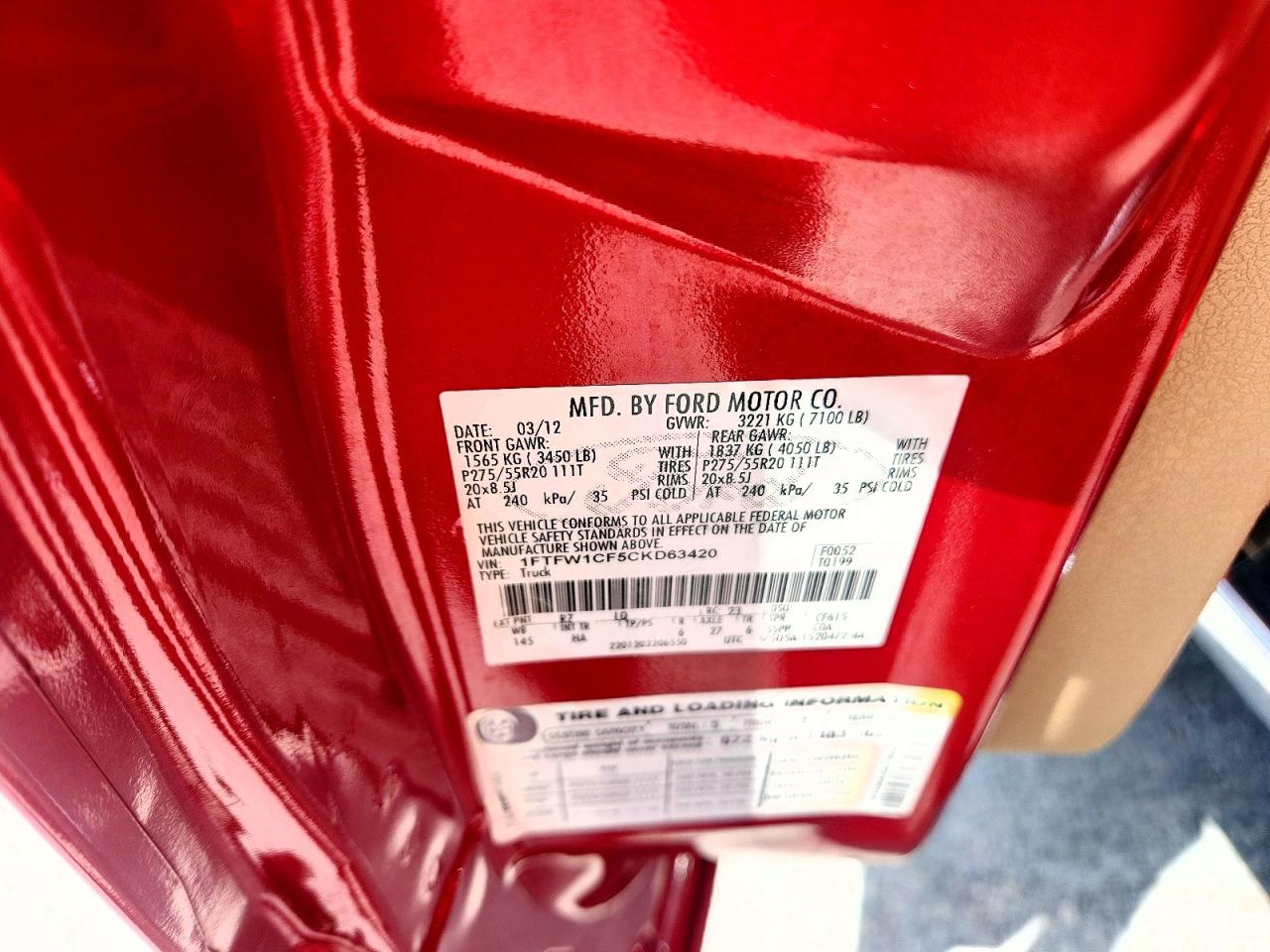 2012 Ford F150 Supercrew Red vin: 1FTFW1CF5CKD63420