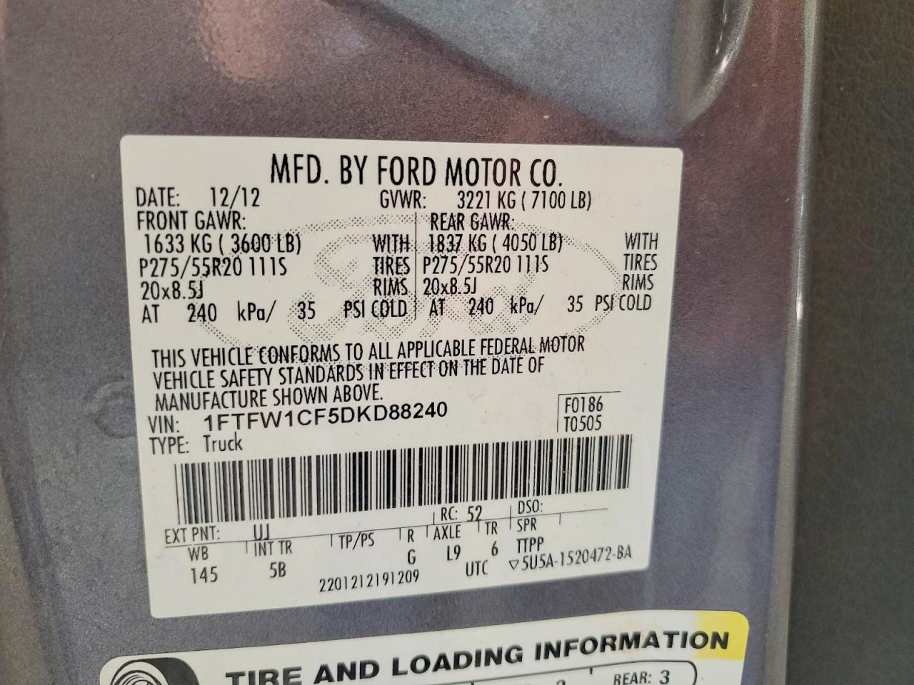 2013 Ford F150 Supercrew Gray vin: 1FTFW1CF5DKD88240