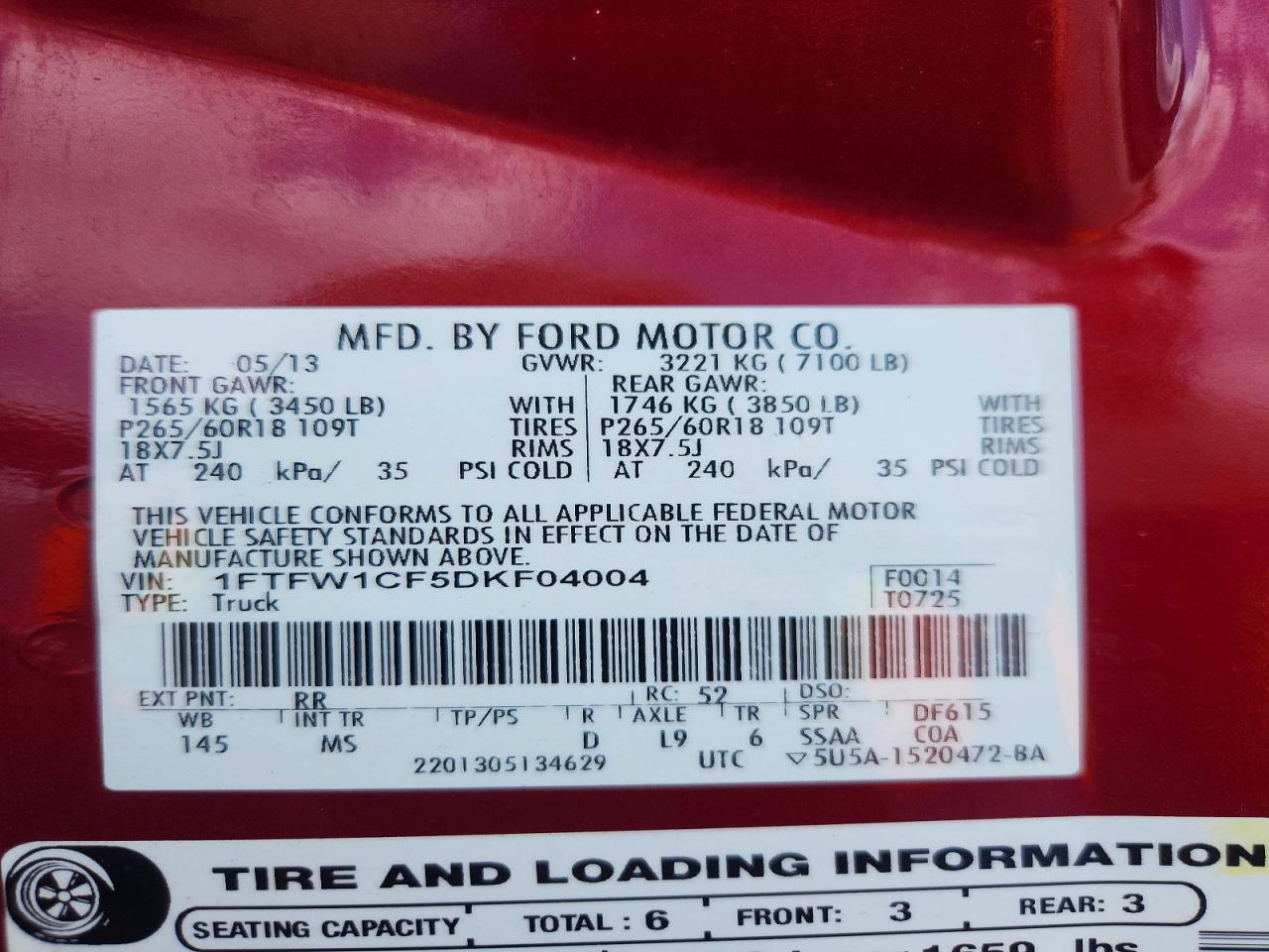2013 Ford F150 Supercrew Burgundy vin: 1FTFW1CF5DKF04004