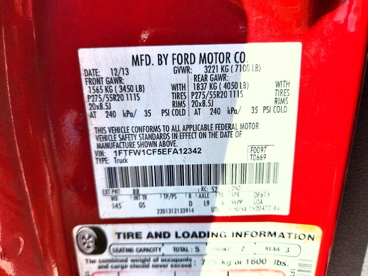 2014 Ford F150 Supercrew Red vin: 1FTFW1CF5EFA12342