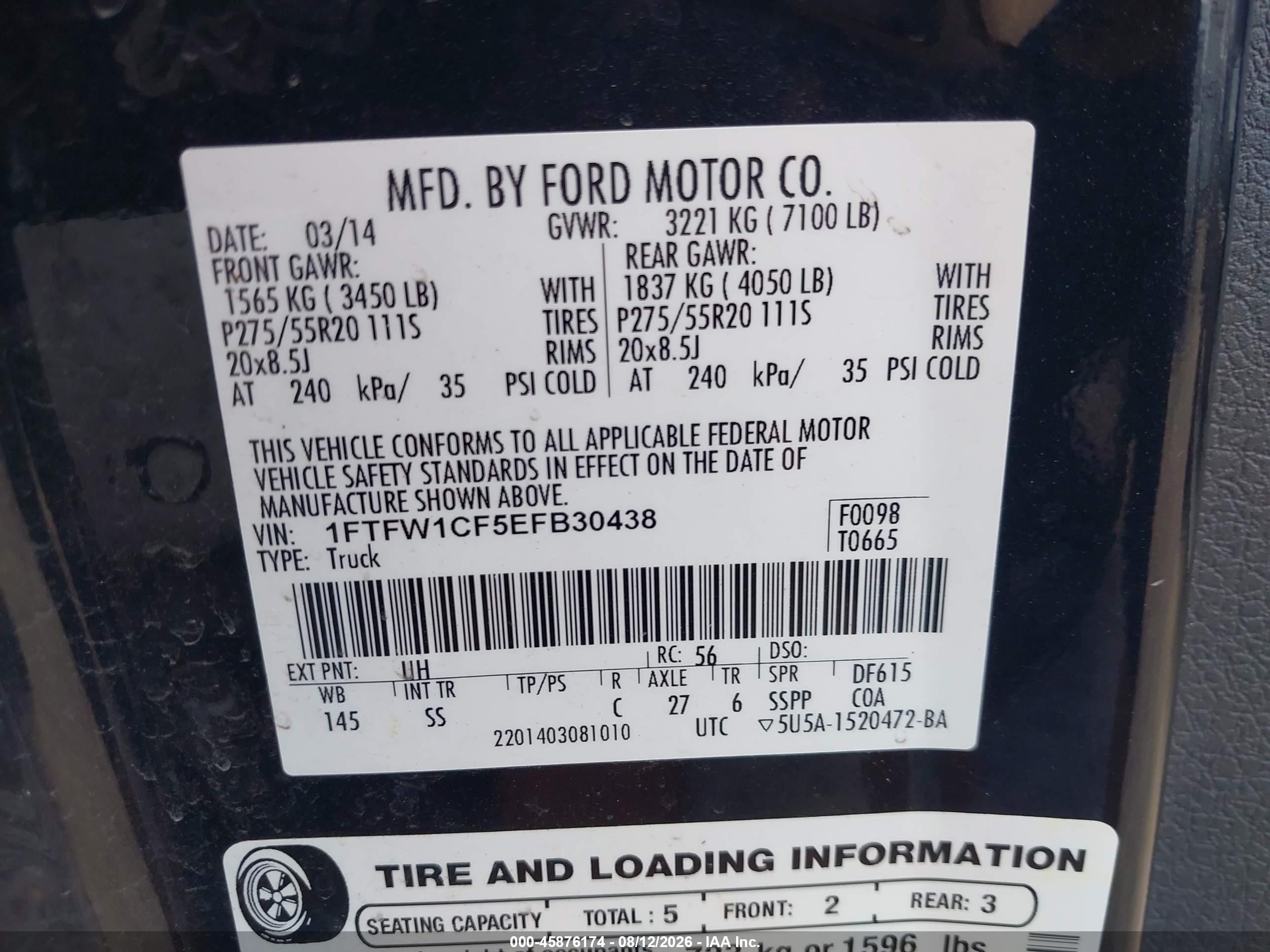 2014 Ford F-150 Stx Black vin: 1FTFW1CF5EFB30438