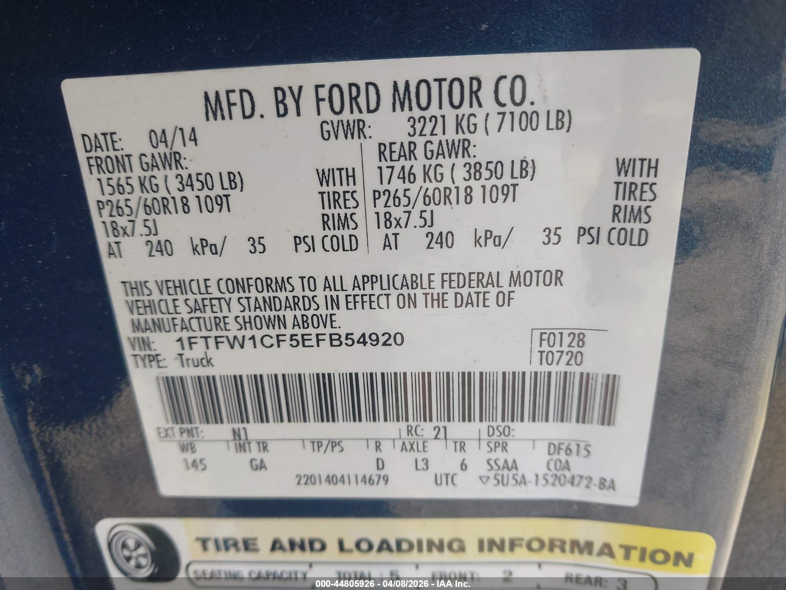 2014 Ford F-150 Xlt Blue vin: 1FTFW1CF5EFB54920