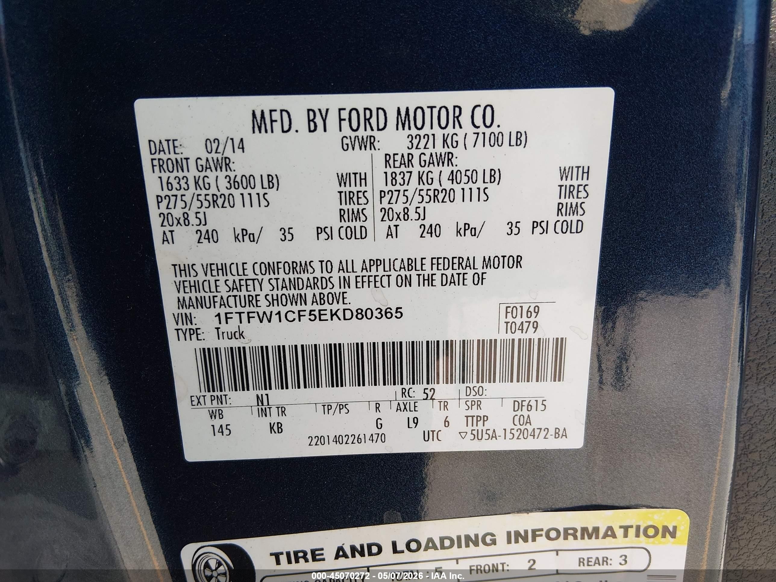 2014 Ford F-150 King Ranch Blue vin: 1FTFW1CF5EKD80365