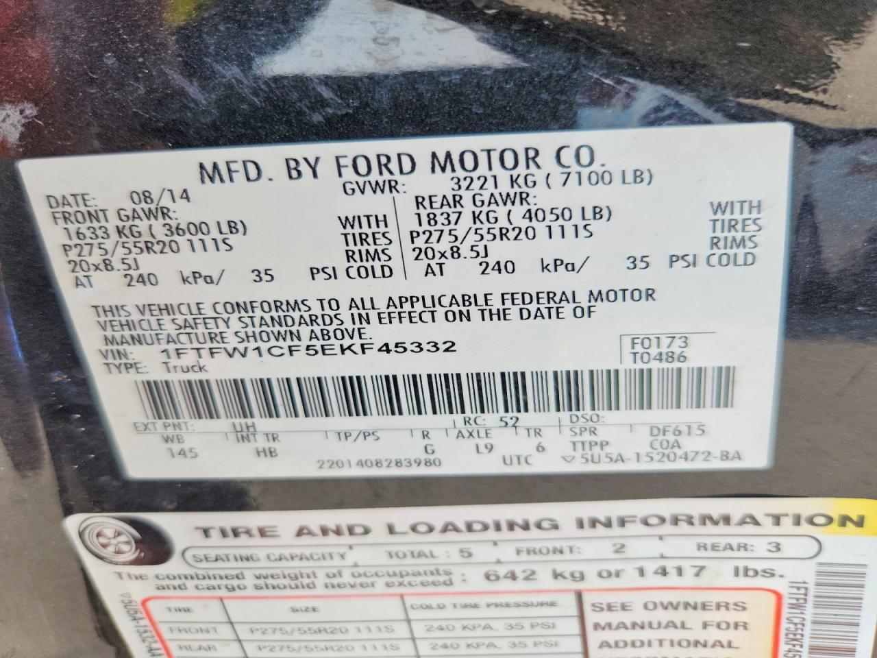 2014 Ford F150 Supercrew Black vin: 1FTFW1CF5EKF45332