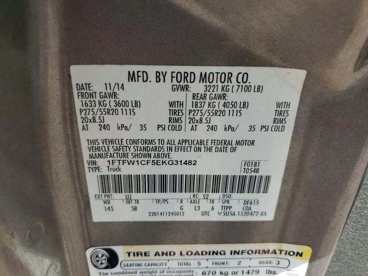 2014 Ford F150 Supercrew Gray vin: 1FTFW1CF5EKG31482