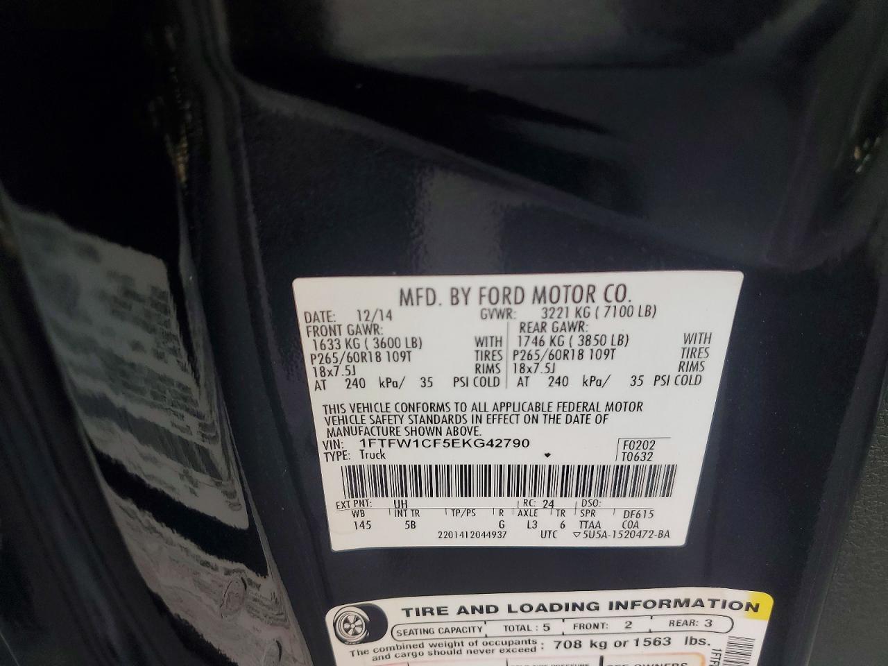 2014 Ford F150 Supercrew Black vin: 1FTFW1CF5EKG42790