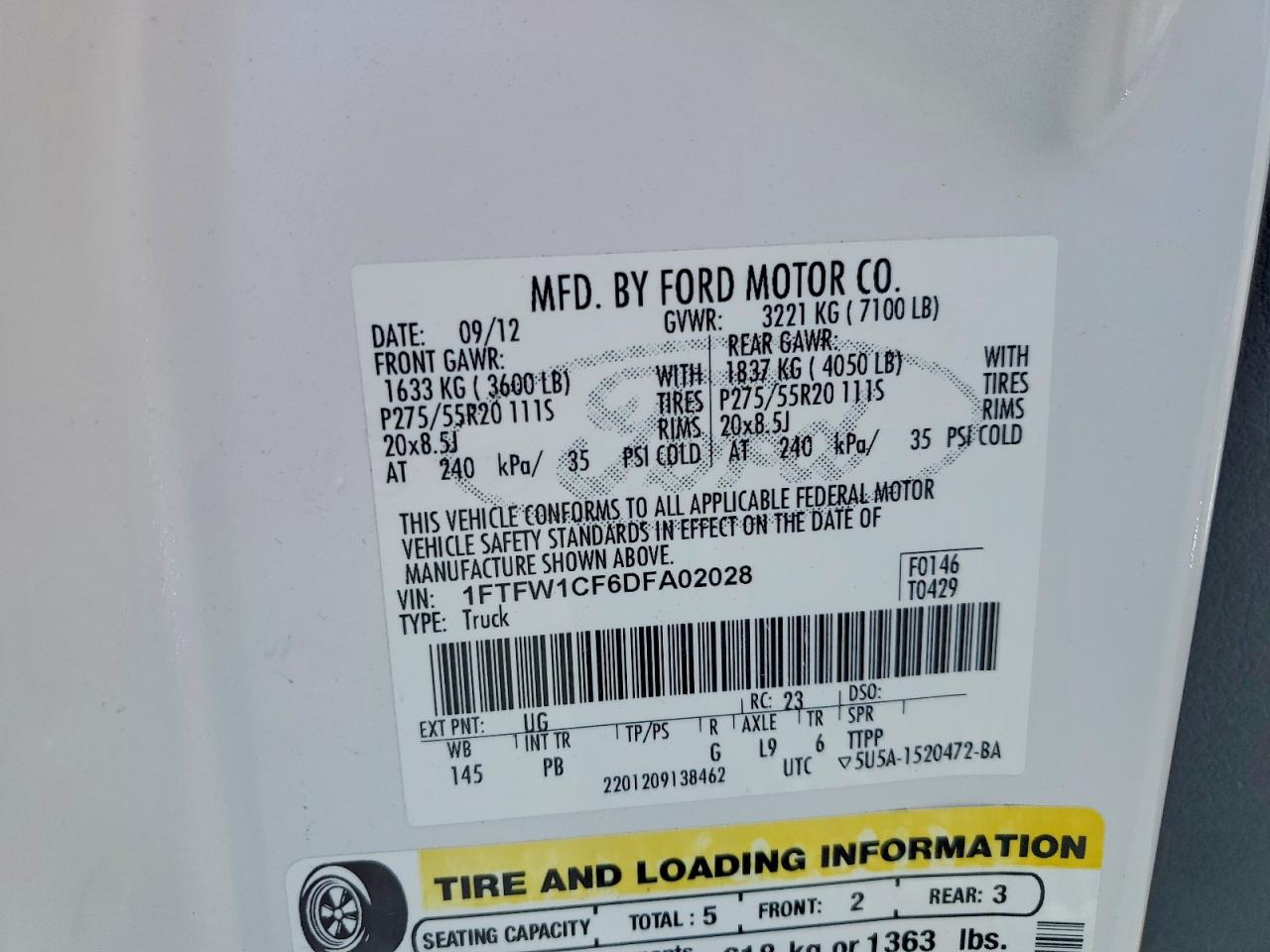 2013 Ford F150 Supercrew White vin: 1FTFW1CF6DFA02028