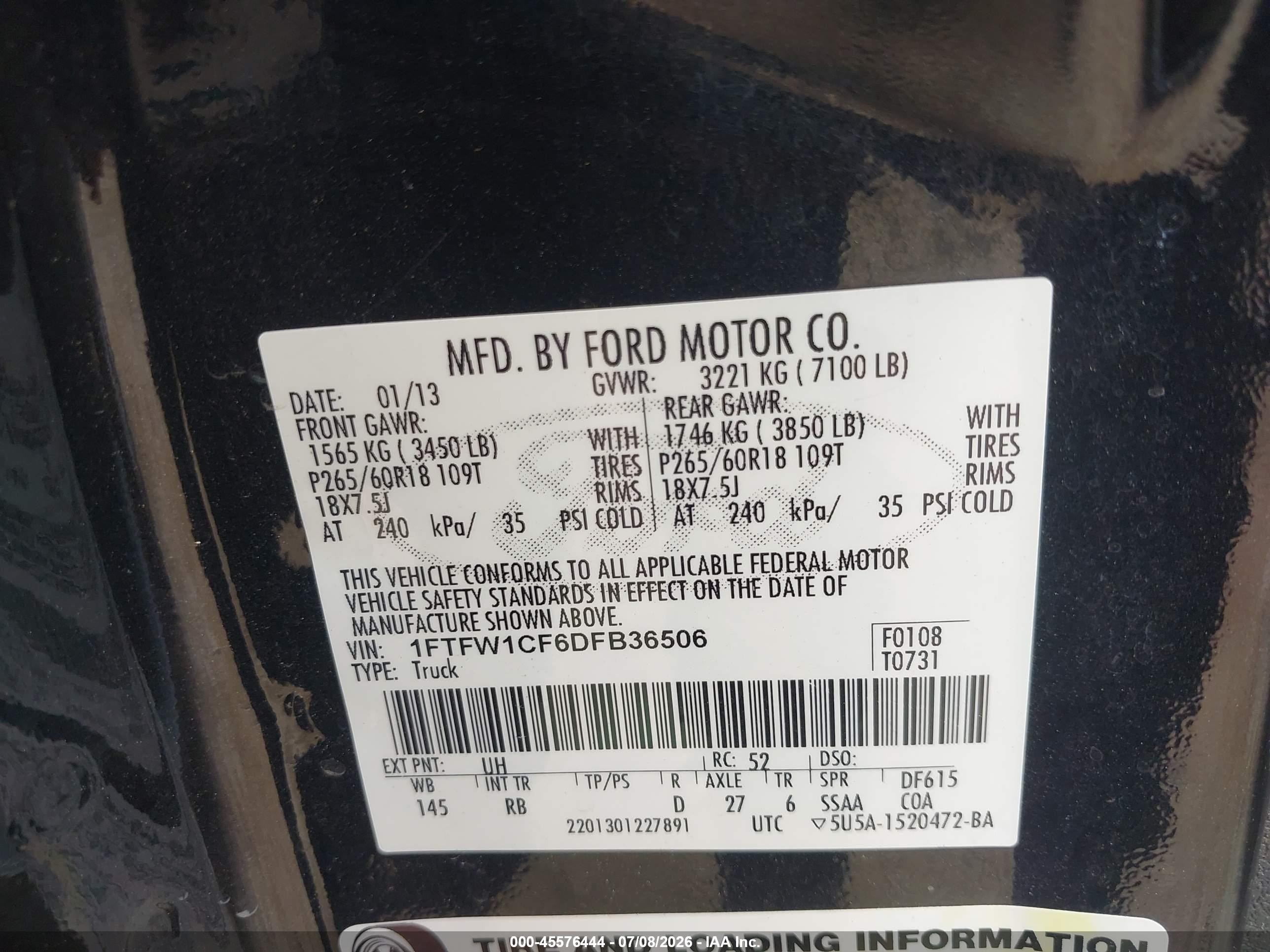 2013 Ford F-150 Fx2 Черный vin: 1FTFW1CF6DFB36506