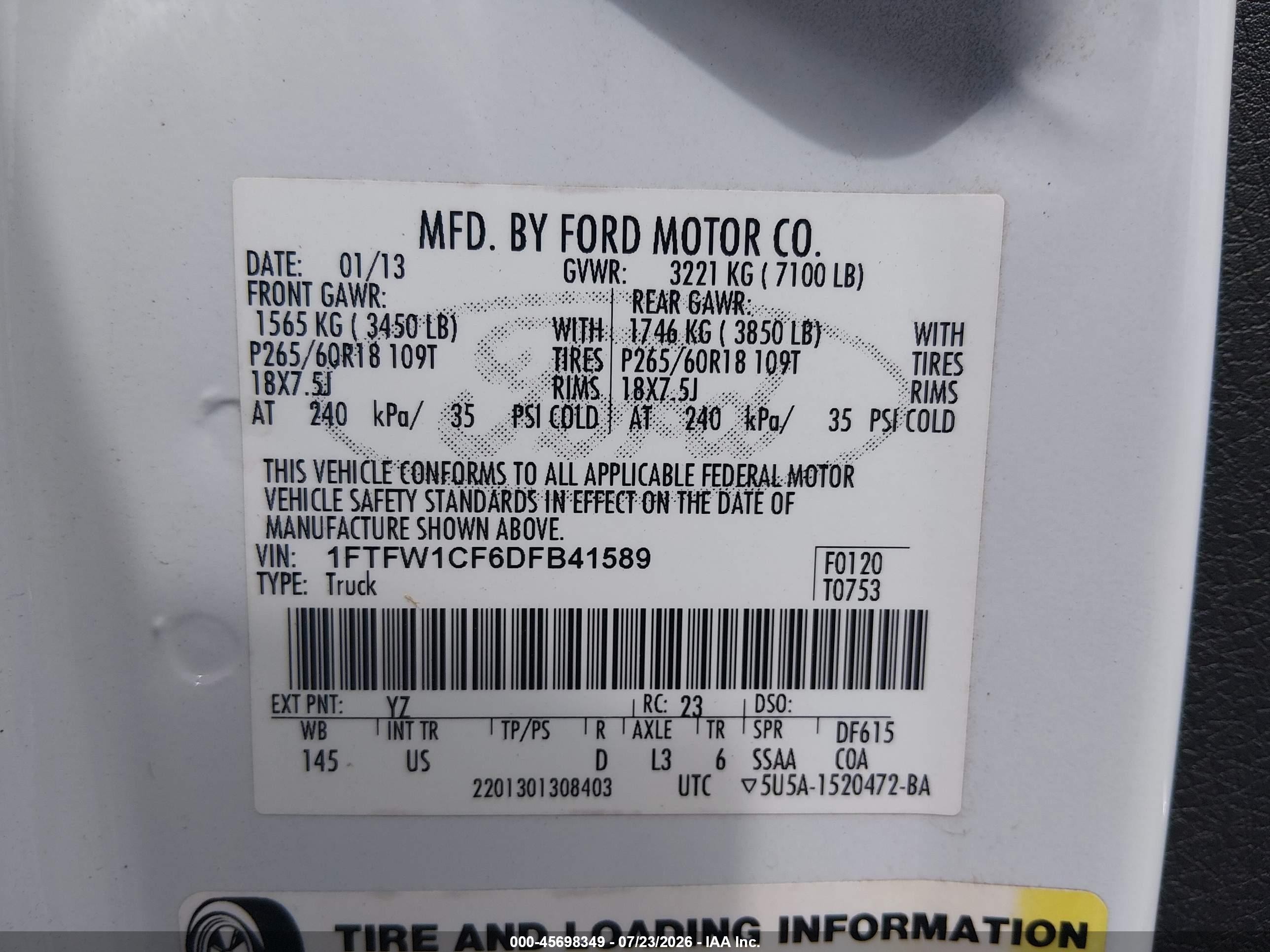 2013 Ford F-150 Xlt White vin: 1FTFW1CF6DFB41589