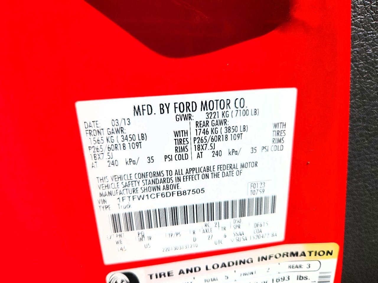 2013 Ford F150 Supercrew Red vin: 1FTFW1CF6DFB87505