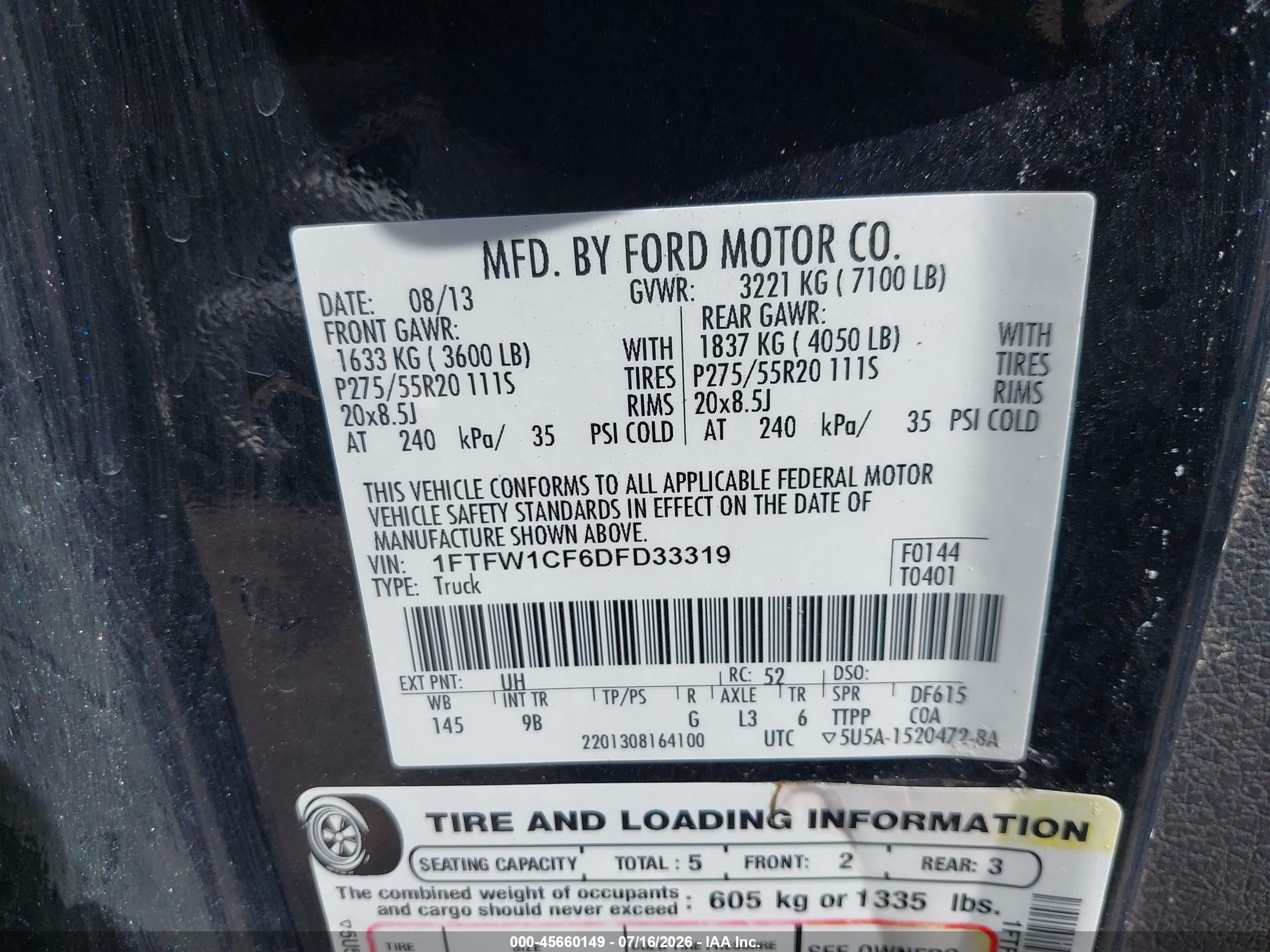 2013 Ford F-150 Platinum Черный vin: 1FTFW1CF6DFD33319