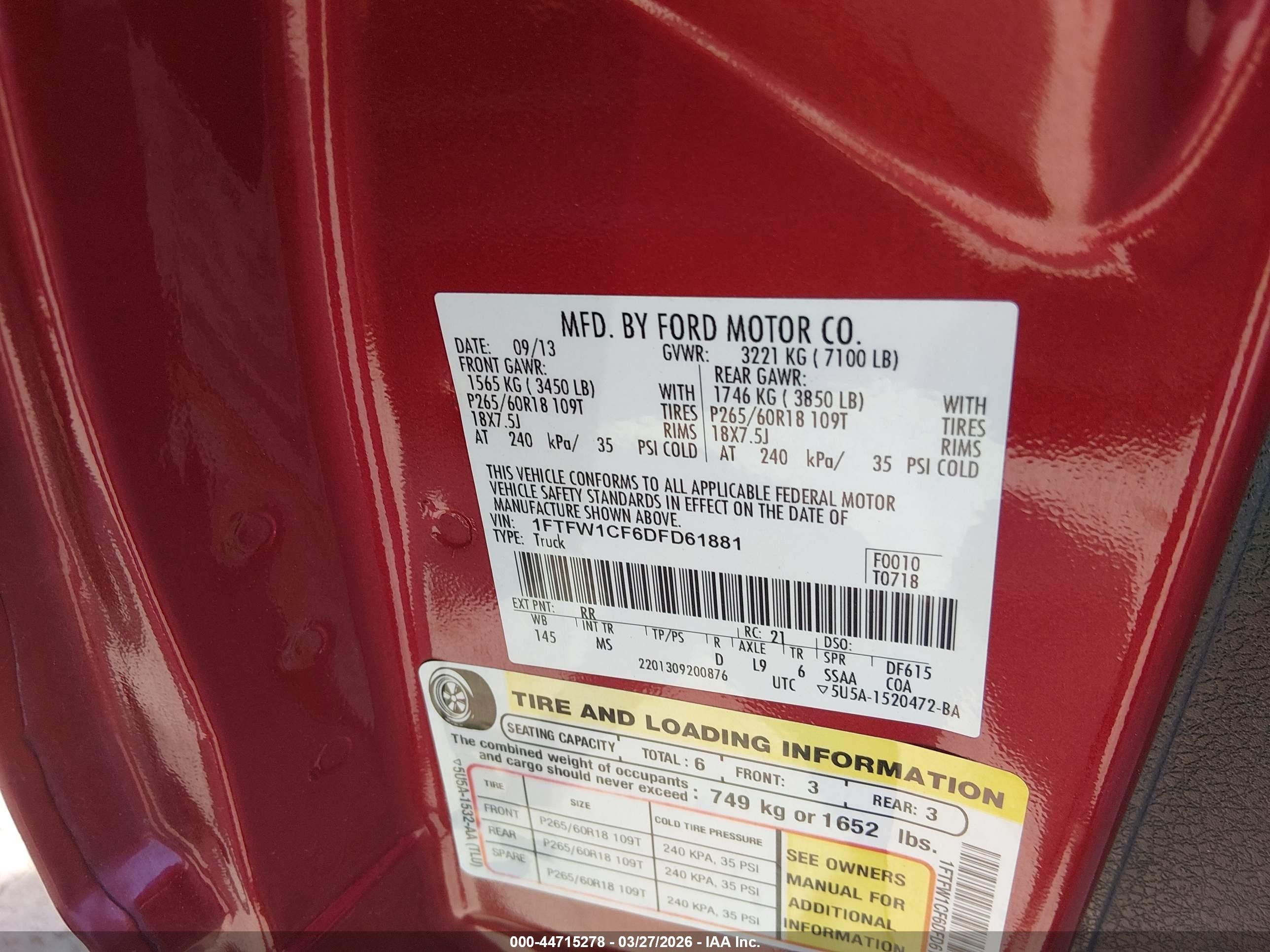 2013 Ford F-150 Xlt Red vin: 1FTFW1CF6DFD61881