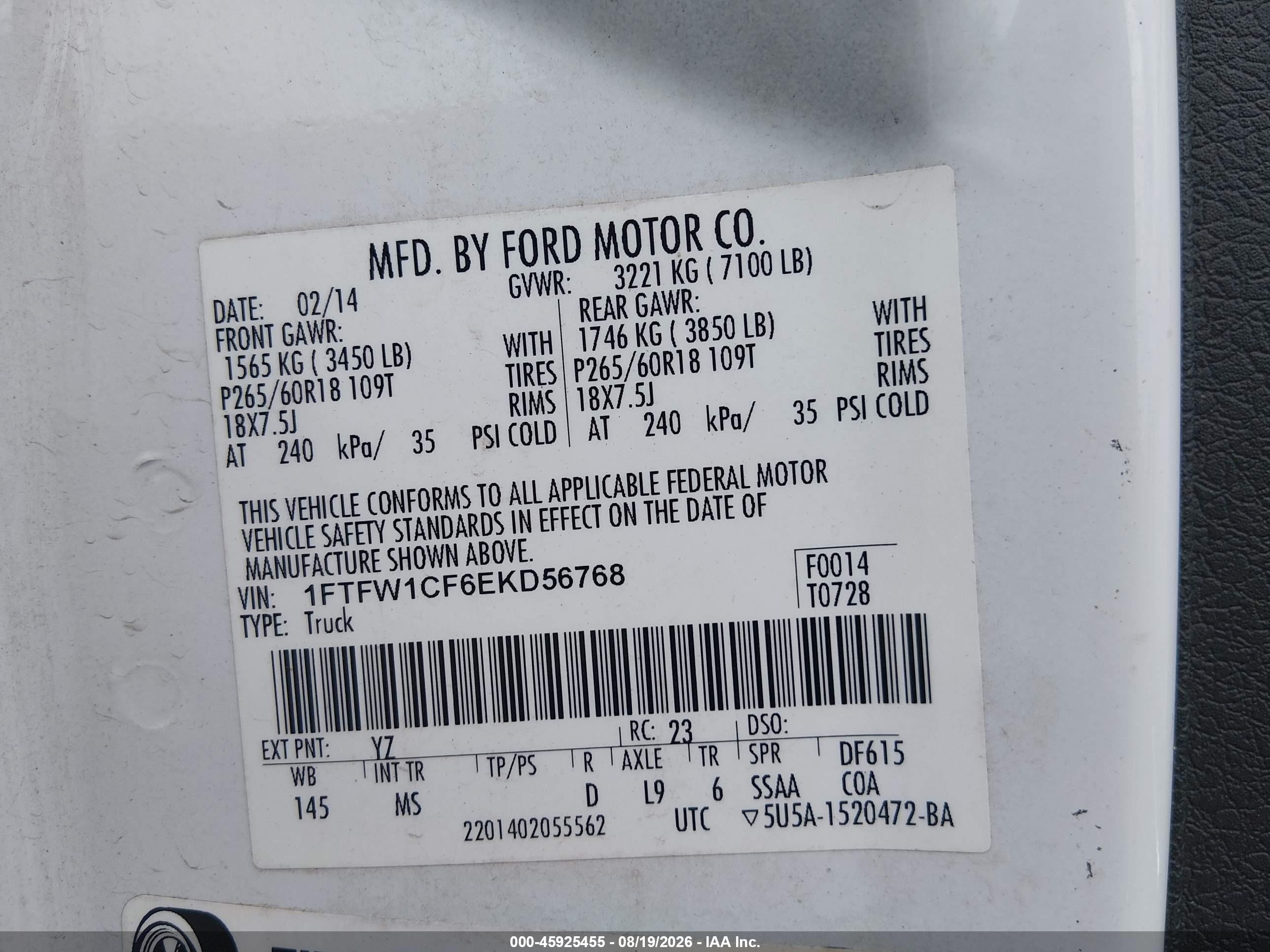 2014 Ford F-150 Xlt Белый vin: 1FTFW1CF6EKD56768