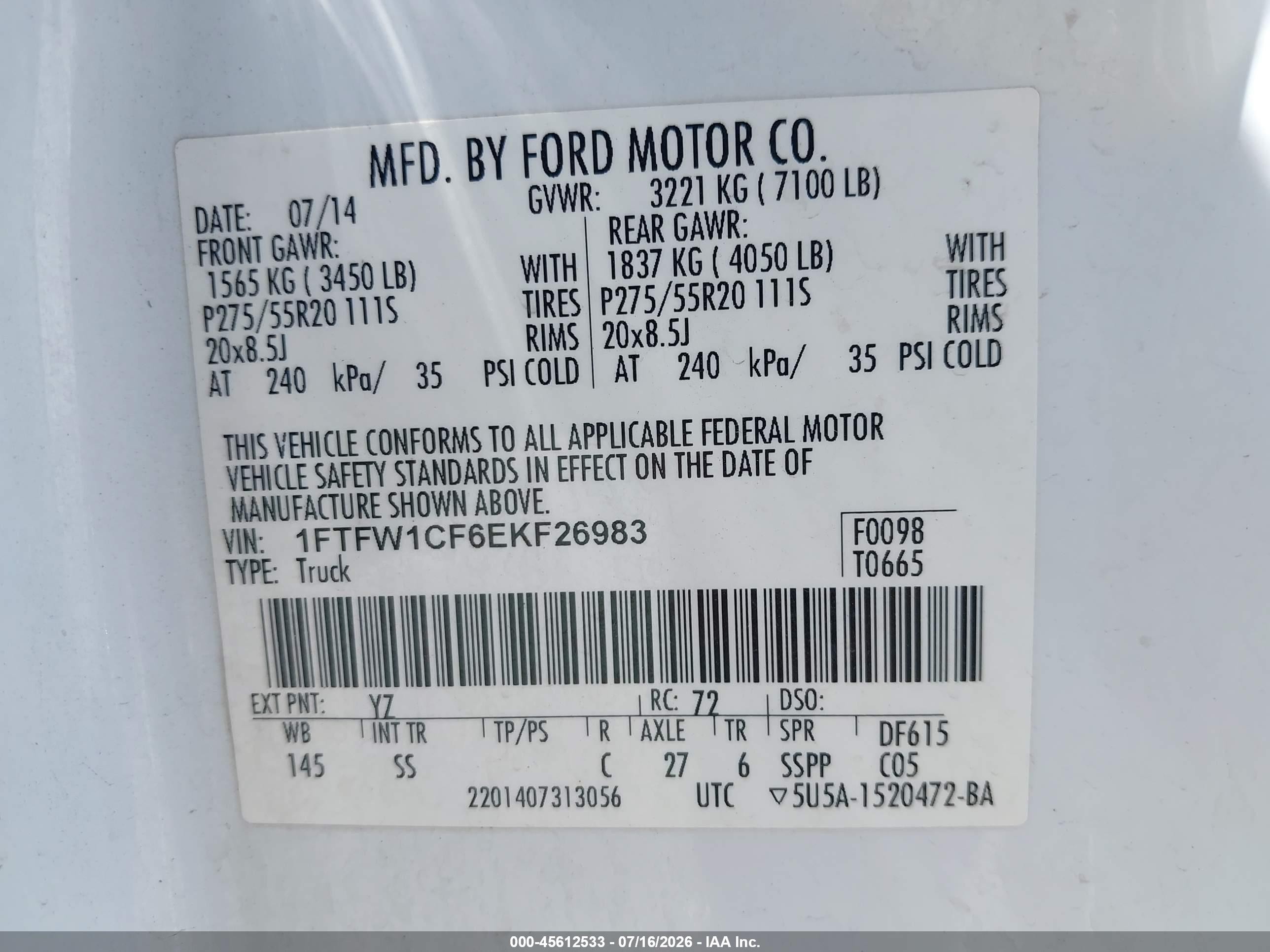 2014 Ford F-150 Stx White vin: 1FTFW1CF6EKF26983