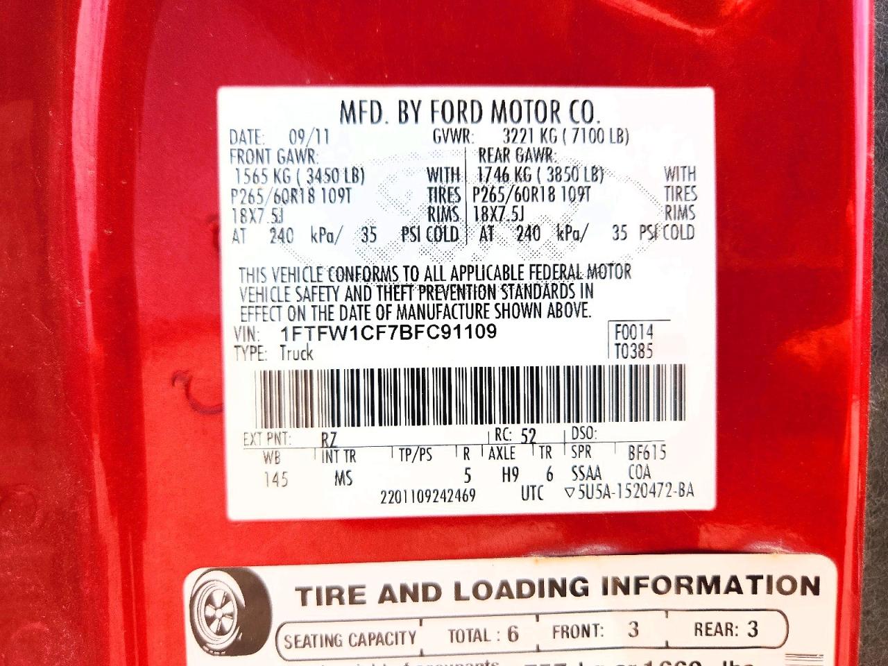 2011 Ford F150 Supercrew Burgundy vin: 1FTFW1CF7BFC91109