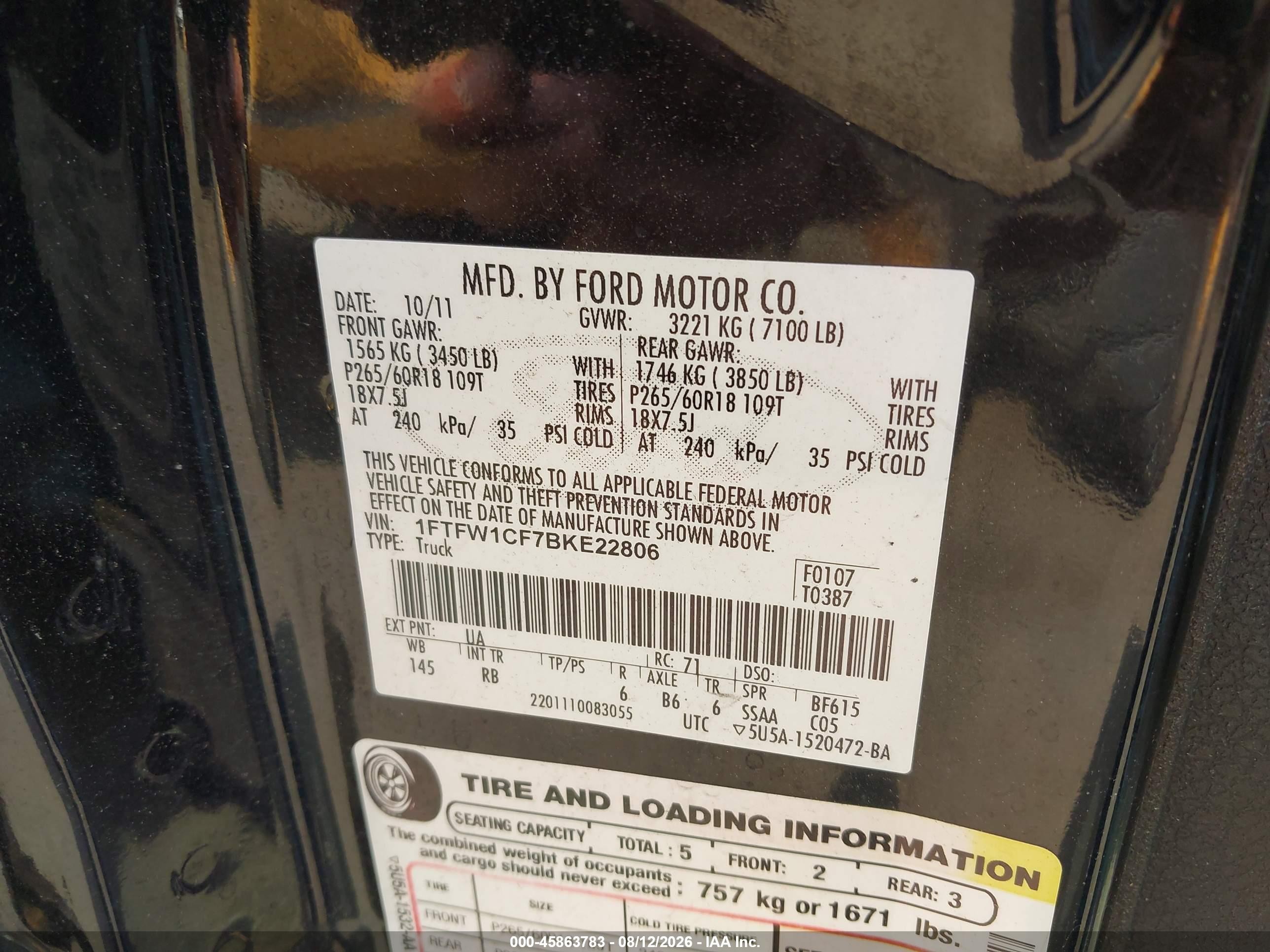 2011 Ford F-150 Fx2 Black vin: 1FTFW1CF7BKE22806