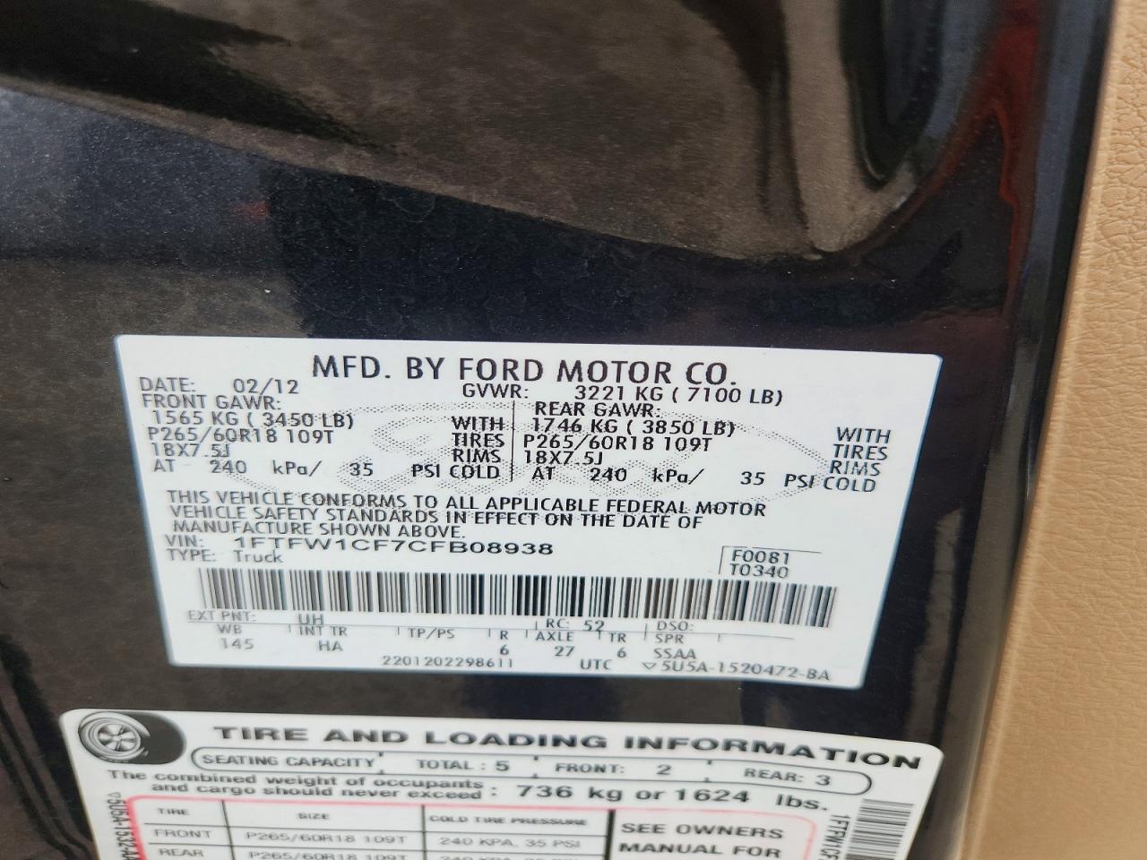 2012 Ford F150 Supercrew Black vin: 1FTFW1CF7CFB08938