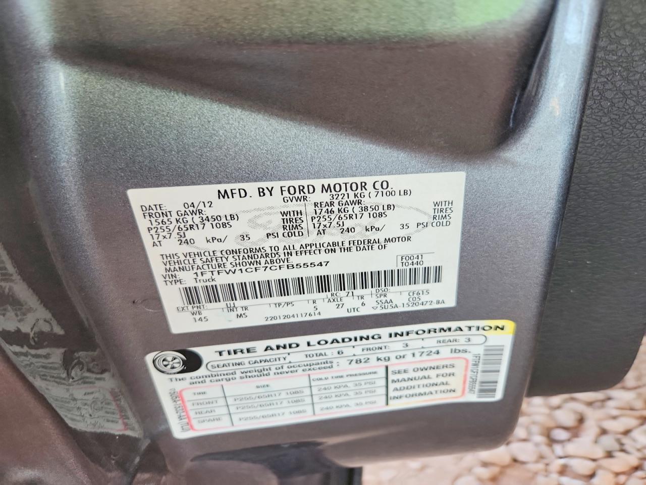 2012 Ford F150 Supercrew Gray vin: 1FTFW1CF7CFB55547