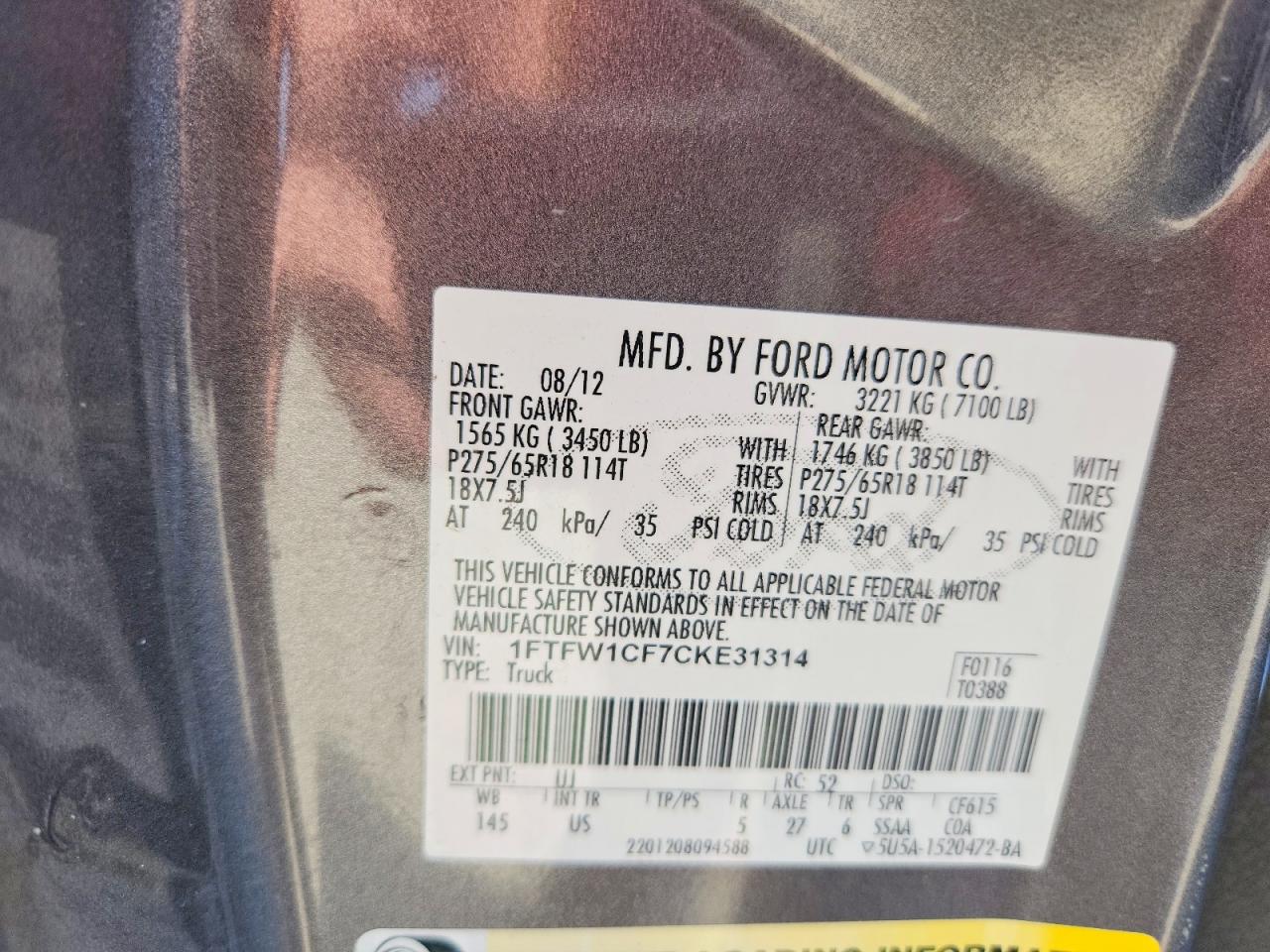 2012 Ford F150 Supercrew Gray vin: 1FTFW1CF7CKE31314