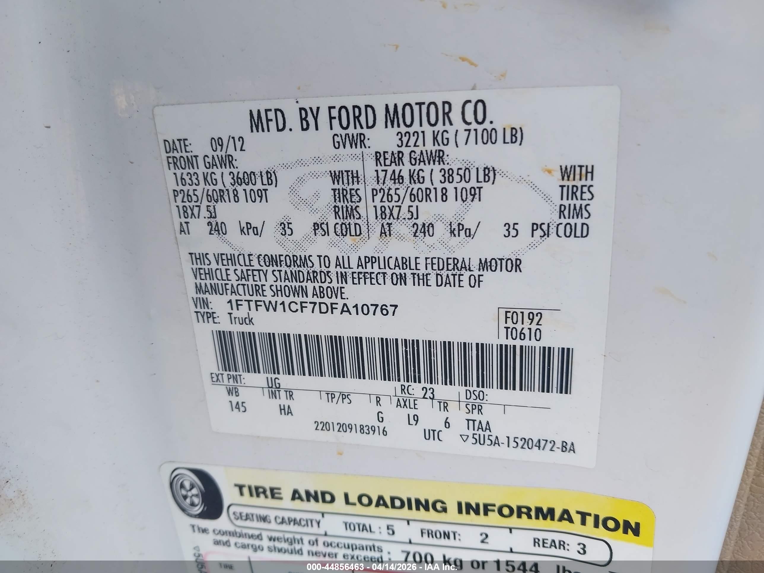 2013 Ford F-150 Lariat White vin: 1FTFW1CF7DFA10767