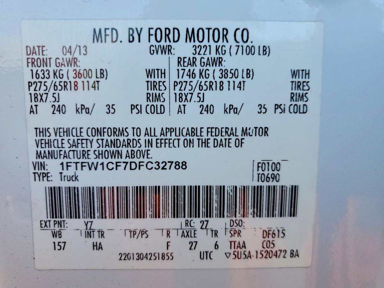 2013 Ford F150 Supercrew White vin: 1FTFW1CF7DFC32788