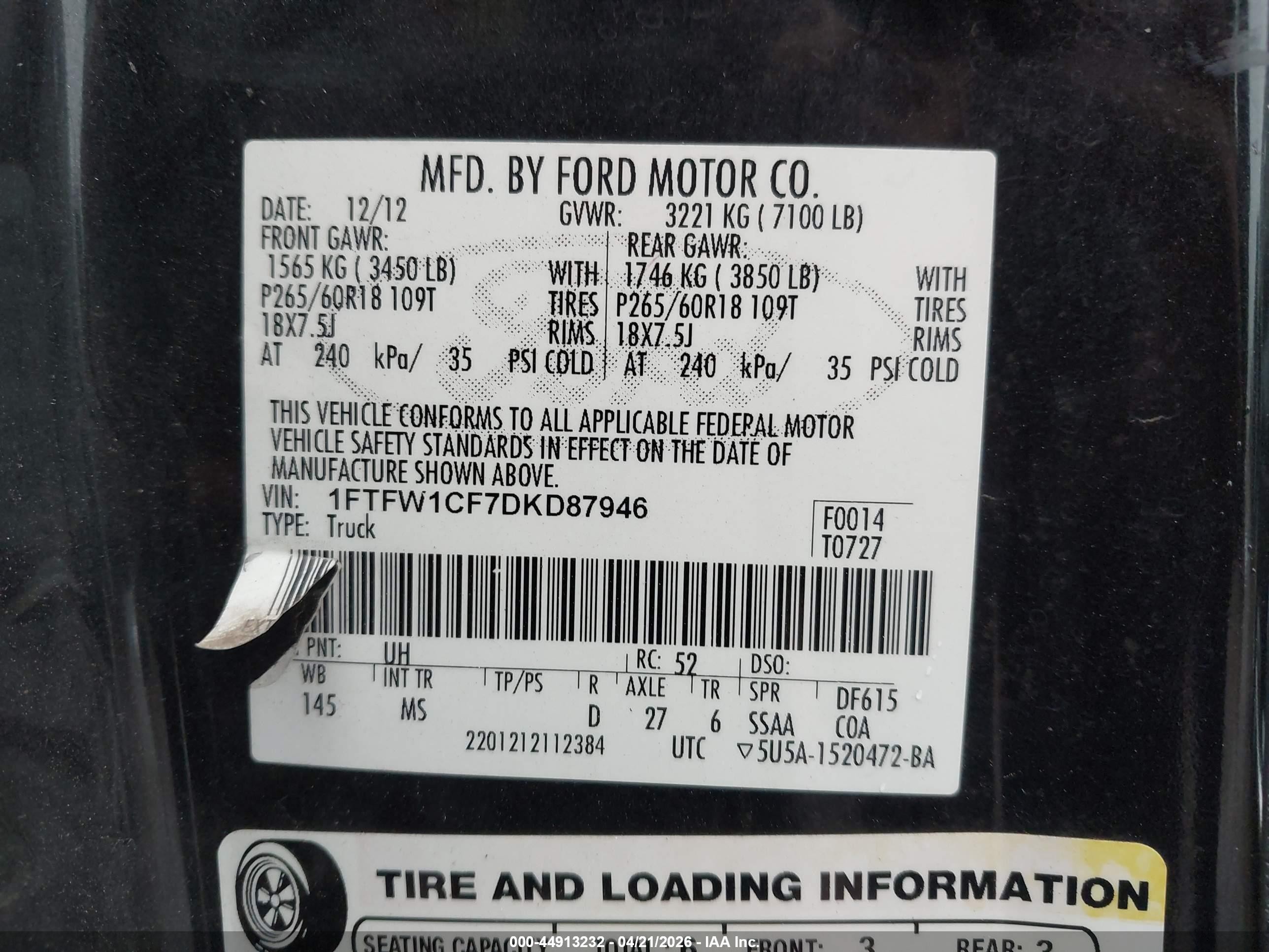 2013 Ford F-150 Xlt Black vin: 1FTFW1CF7DKD87946